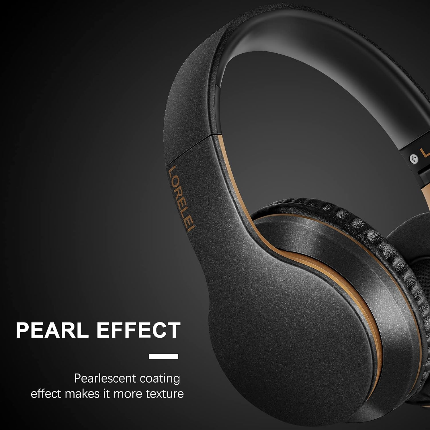 LORELEI X6 Over-Ear Headphones with Microphone, Lightweight Foldable & Portable Stereo Bass Headphones with 1.45M No-Tangle, Wired Headphones for Smartphone Tablet MP3 / 4 (Black-Gold)