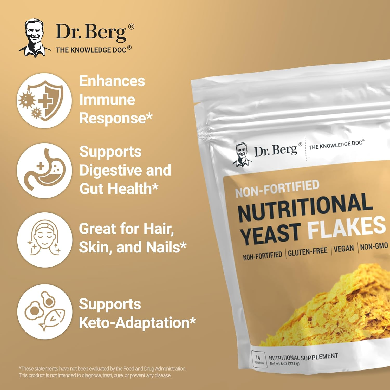 Dr. Berg'S Premium Nutritional Yeast Flakes| Gluten Free & Non-Gmo | Nutritional Yeast with B Vitamins | Keto & Vegan-Friendly Nutritional Yeast | 8Oz image number 3