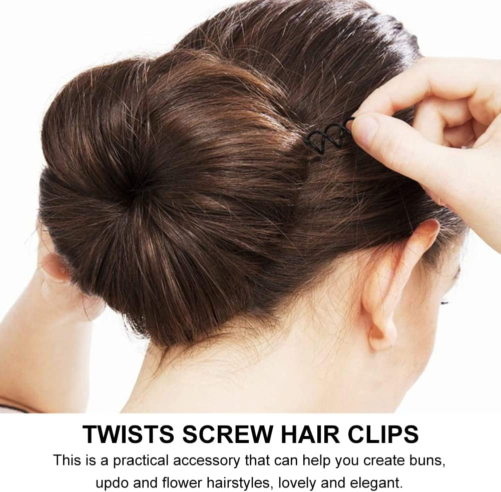 Spiral Pin, Spiral Hair Clip, Hair Styling, Spiral Hair Clip, Spiral Hair Clip, Spin Clip, Bun Hairpin for DIY Hair Style, Black, Pack of 20