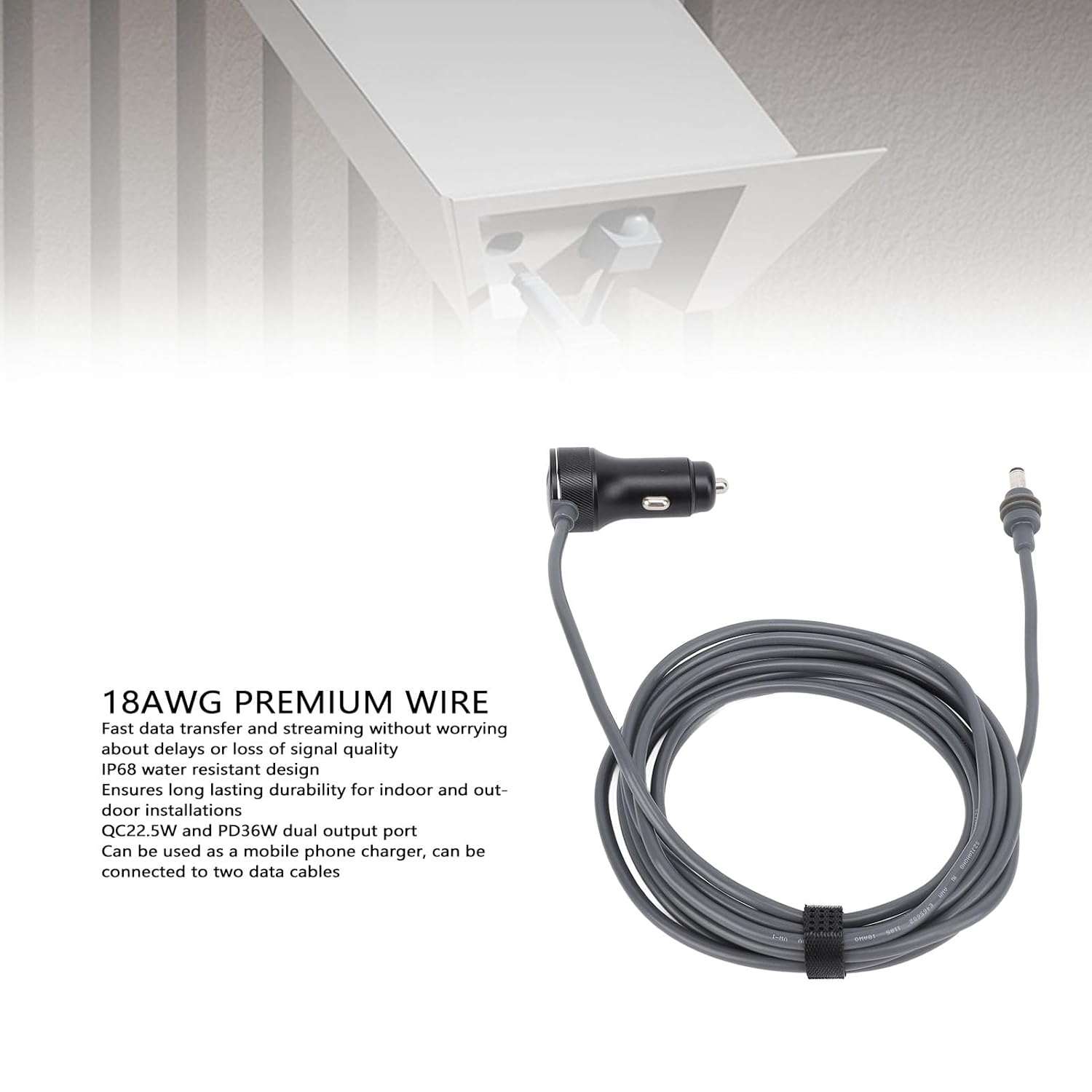 DC Car Power Cable, 18AWG Dual Output Car Satellite DC Adapter Cable for Starlink Mini, 3 Meter 9.8FT Water Resistant Power Supply Charging Cord for Trucks Buses Ships