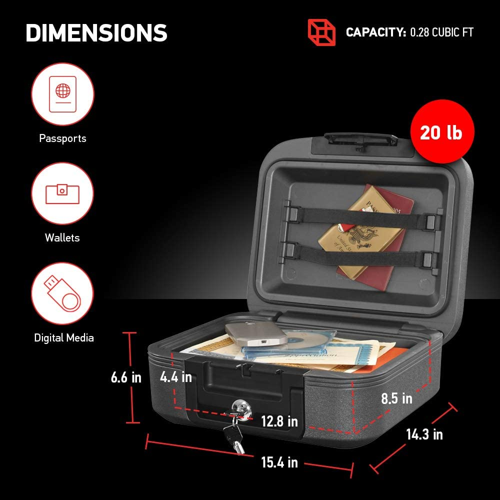 Sentrysafe Fireproof and Waterproof Safe Box with Key Lock, Fire and Water Chest Safe for Valuables, 0.28 Cubic Feet, 6.6 X 15.4 X 14.3 Inches, CHW20221 image number 4