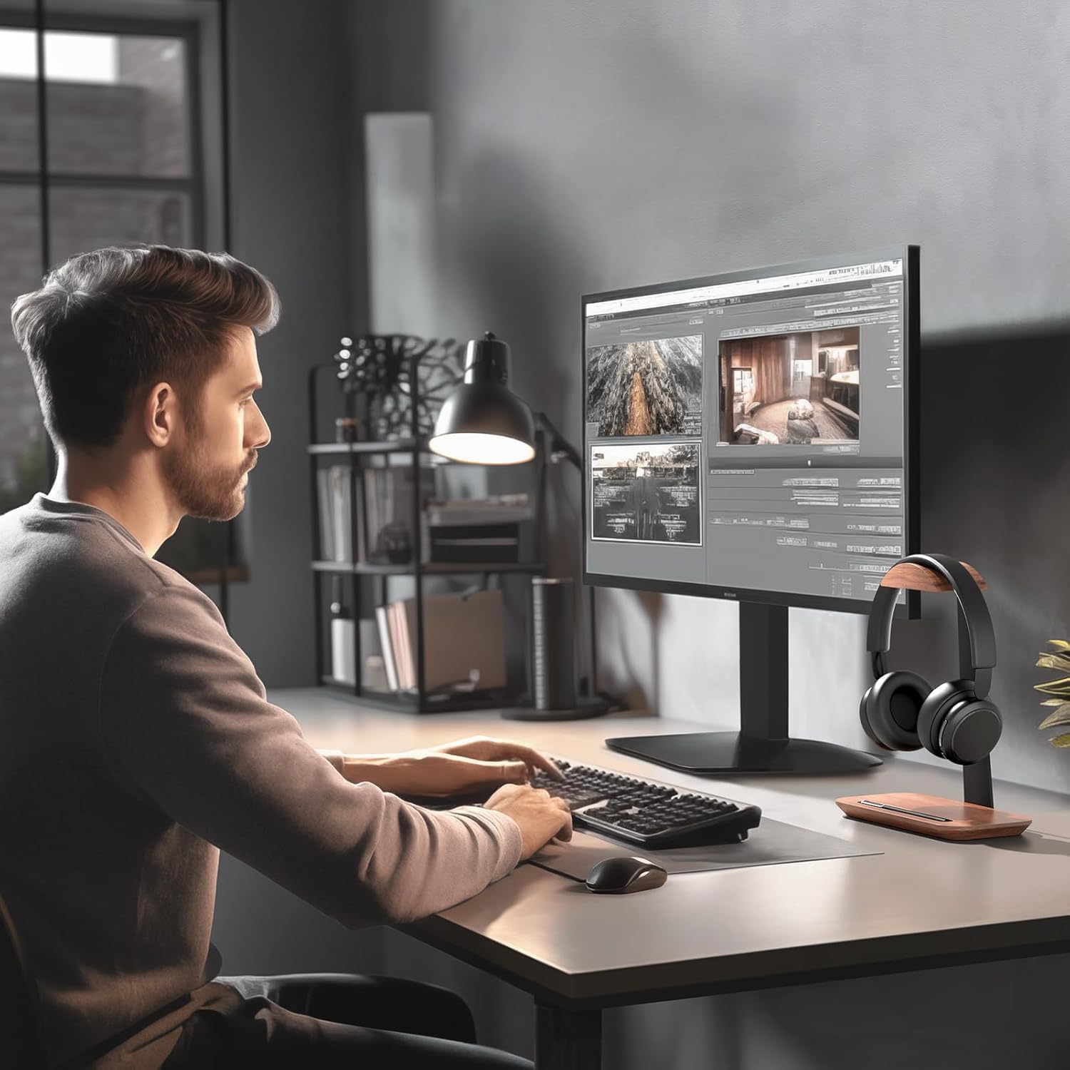 Premium Walnut Wood Headphone Stand &ndash; Sleek & Sturdy Headphone Holder with Storage Base &ndash; Universal Fit for Gaming, Sony, Sennheiser, Audio-Technica, Bose, Razer, Beats & More image number 6