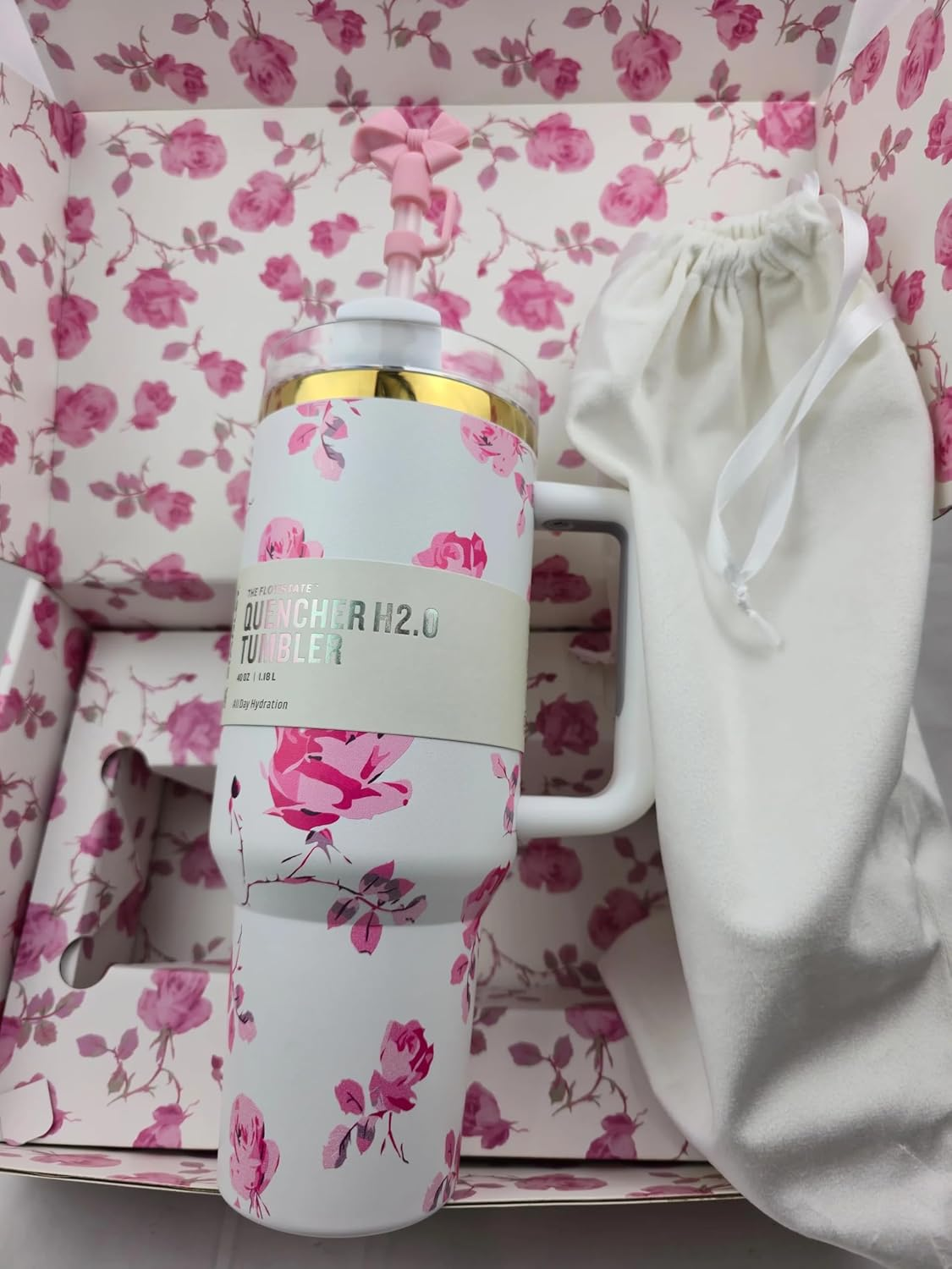 Bliss Gifts & Homewares 40 Oz Floral Insulated Tumblers with Handle & Straw - Stainless Steel, Leak-Proof Lid, Hot & Cold Travel Mug | Love Shake | Gifts for Women & Men (Petal Pink) - Lavender Bloom image number 4