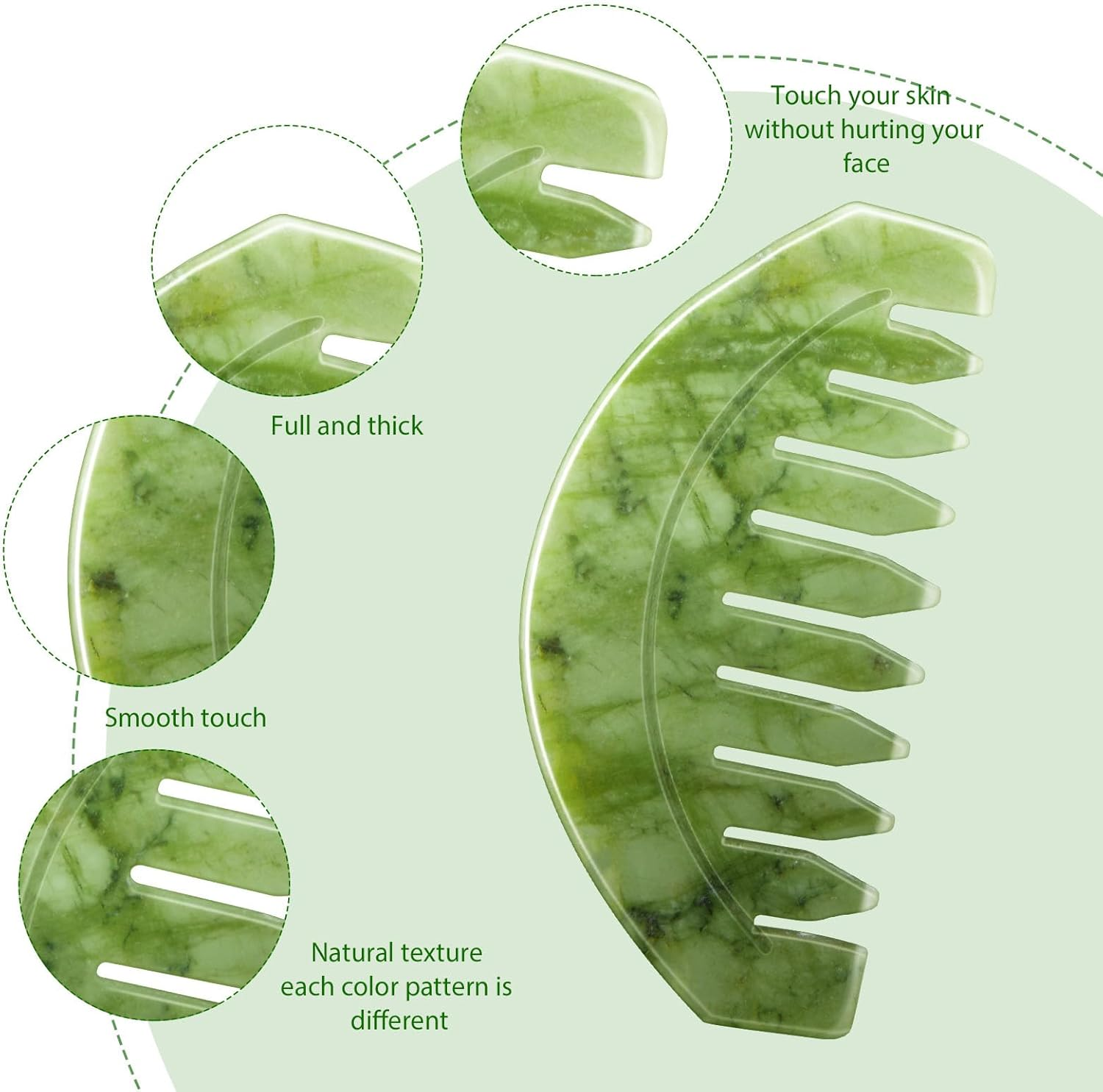 BBTO 2 Pcs Jade Comb for Scalp Massage Gua Sha Comb for Head Body Spa Hair Multifunctional Handheld Massage Tools(Round, Classic Style) image number 6