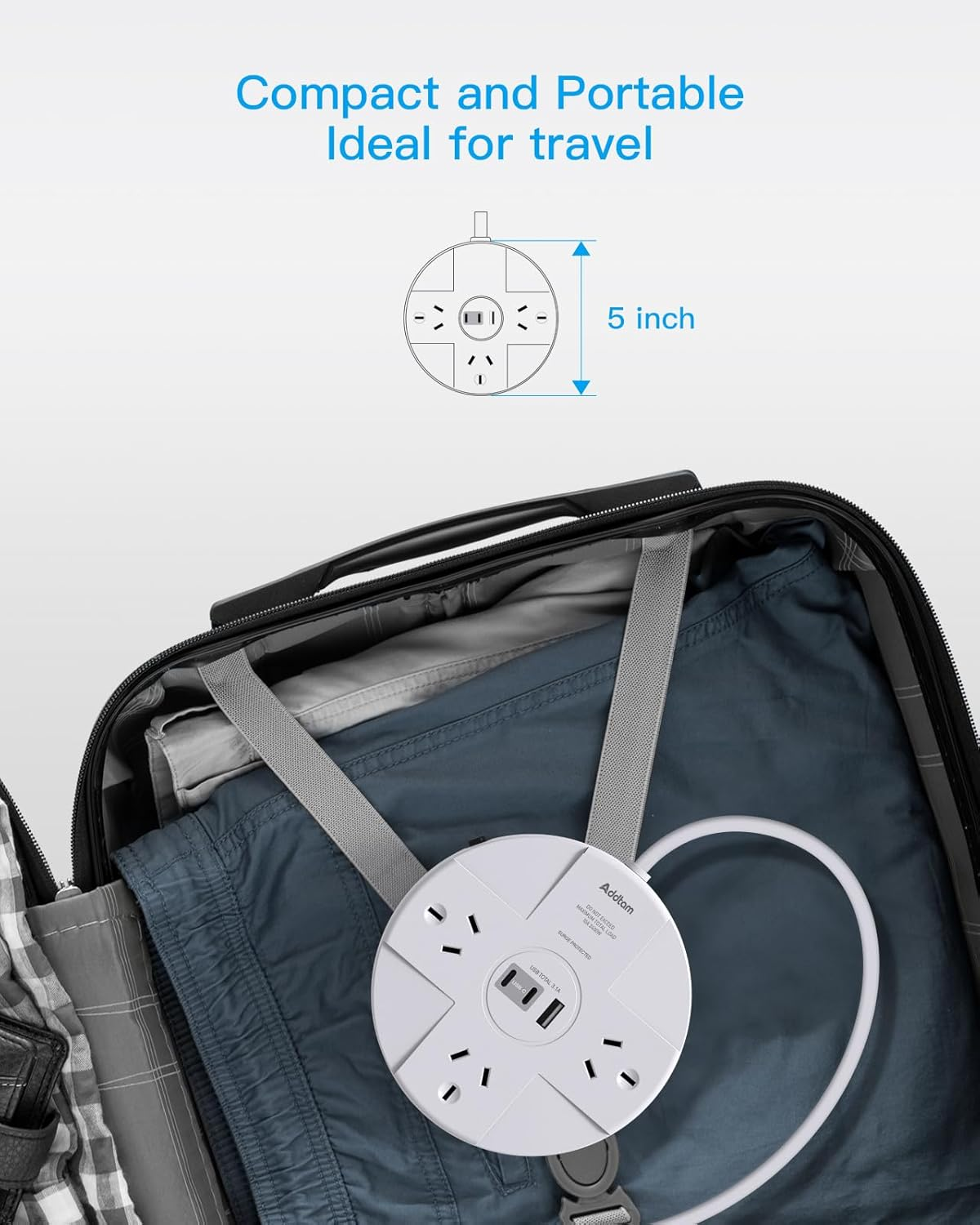 Power Board, Power Strip with 3 AC Outlets and 3 USB(2 USB C and 1 USB A),350J Surge Protection Powerboard, Small Desktop Charging Station with 1.2M Extension Cord for Travel, Home,Office Accessories image number 3