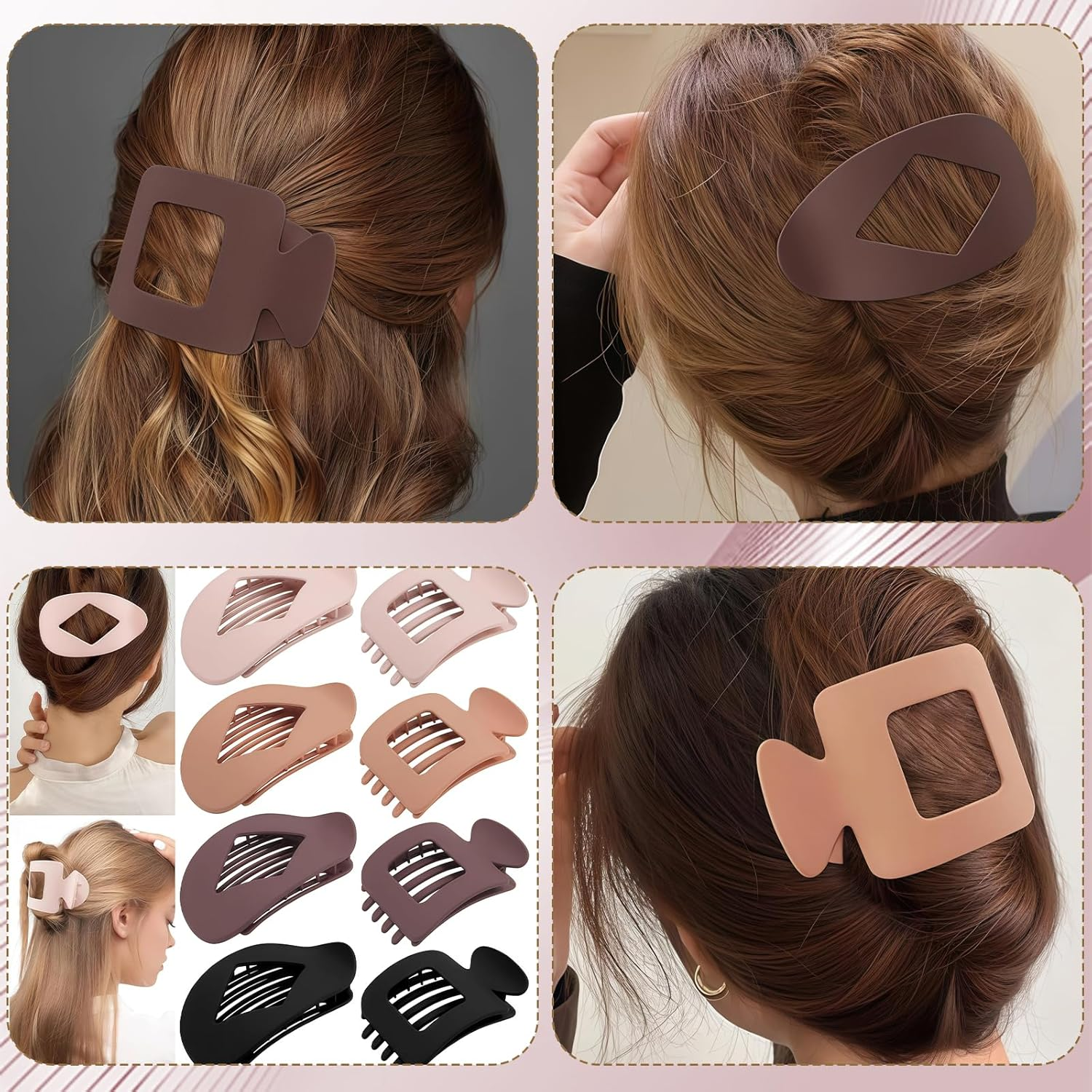 8-Piece Hair Clips Set, Large Duck Beak Hair Clip and Hair Clip, Flat for Women, Girls, Stylists for Driving, Yoga, Work (Neutral Colours) image number 1