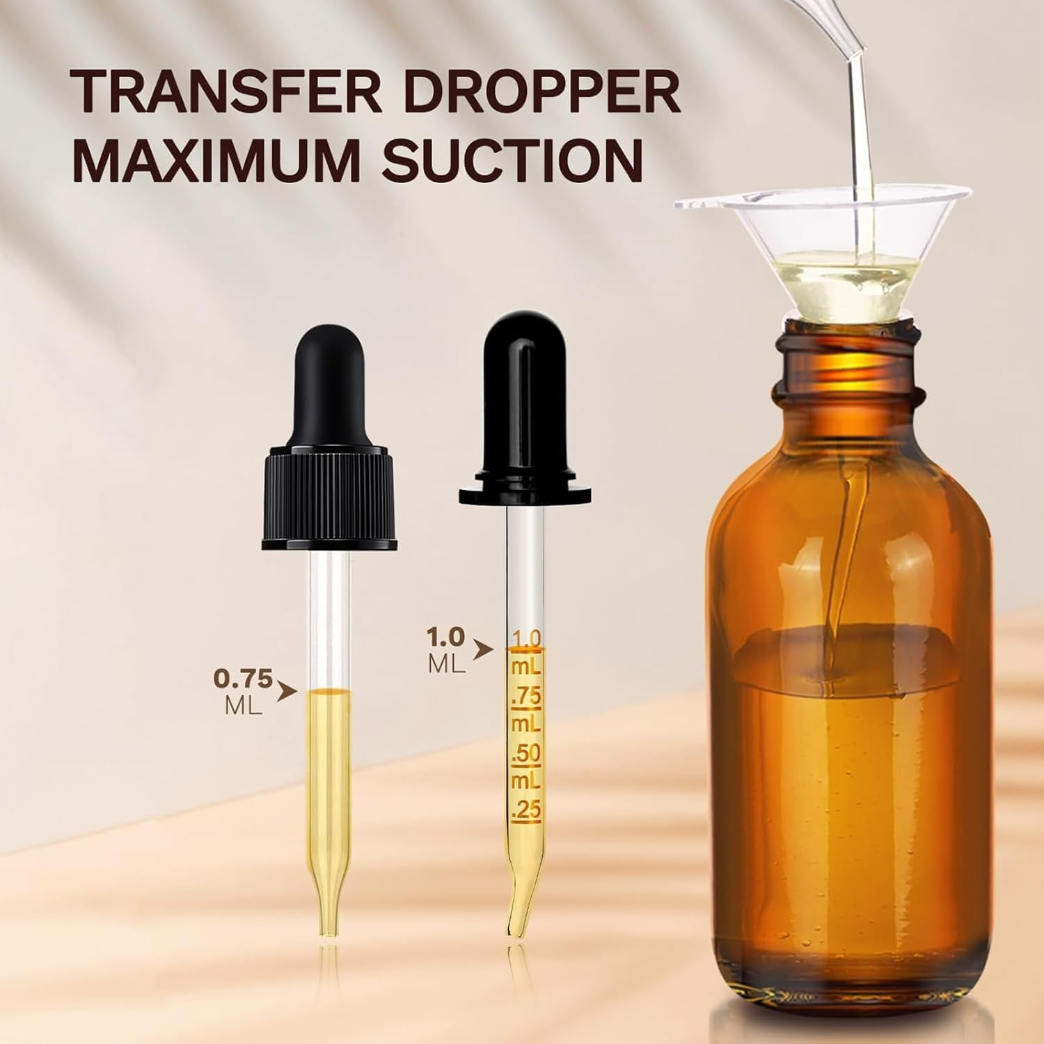 Weidllys 4 Pack,1 Oz Dropper Bottles with Funnels,Pipettes & Labels,30Ml Thick Dark Amber Glass Tincture Bottles with Eye Droppers, Leakproof image number 1