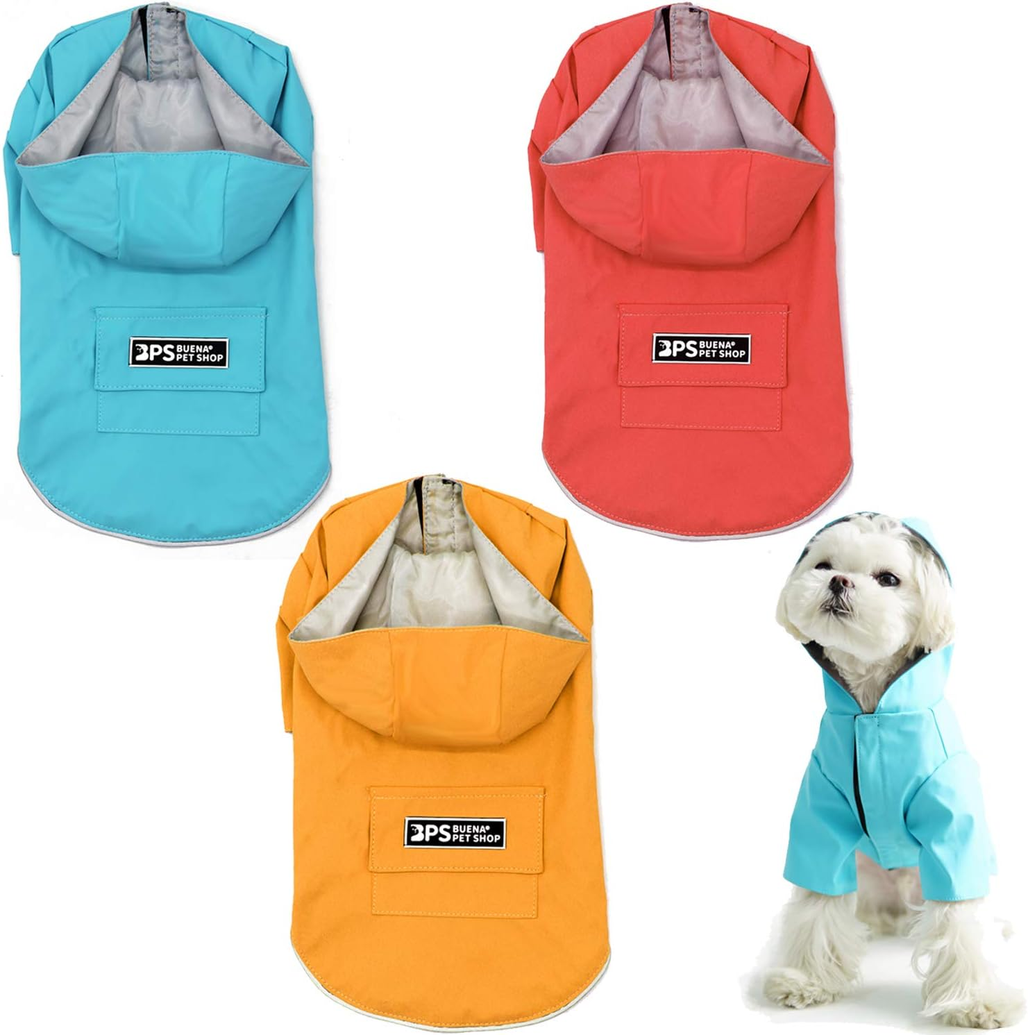 BPS Waterproof Pet Dog Rain Jacket Waterproof Hooded Pocket for Small Medium Large Dogs with Material 100% Polyester (S, Decorative Red) BPS-16173RJ