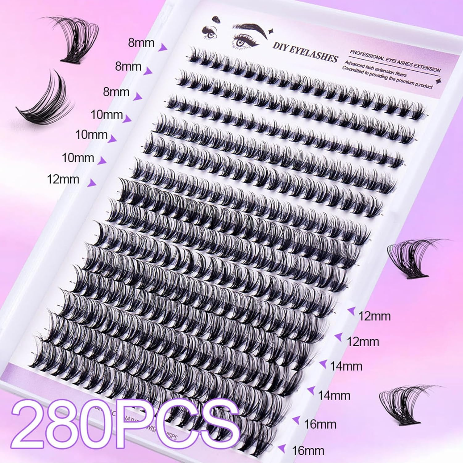 Cluster Lashes - 280Pcs Wispy Individual Eyelashes 8-16Mm Mix Cluster D Curl DIY Fluffy Eyelash Extensions image number 1