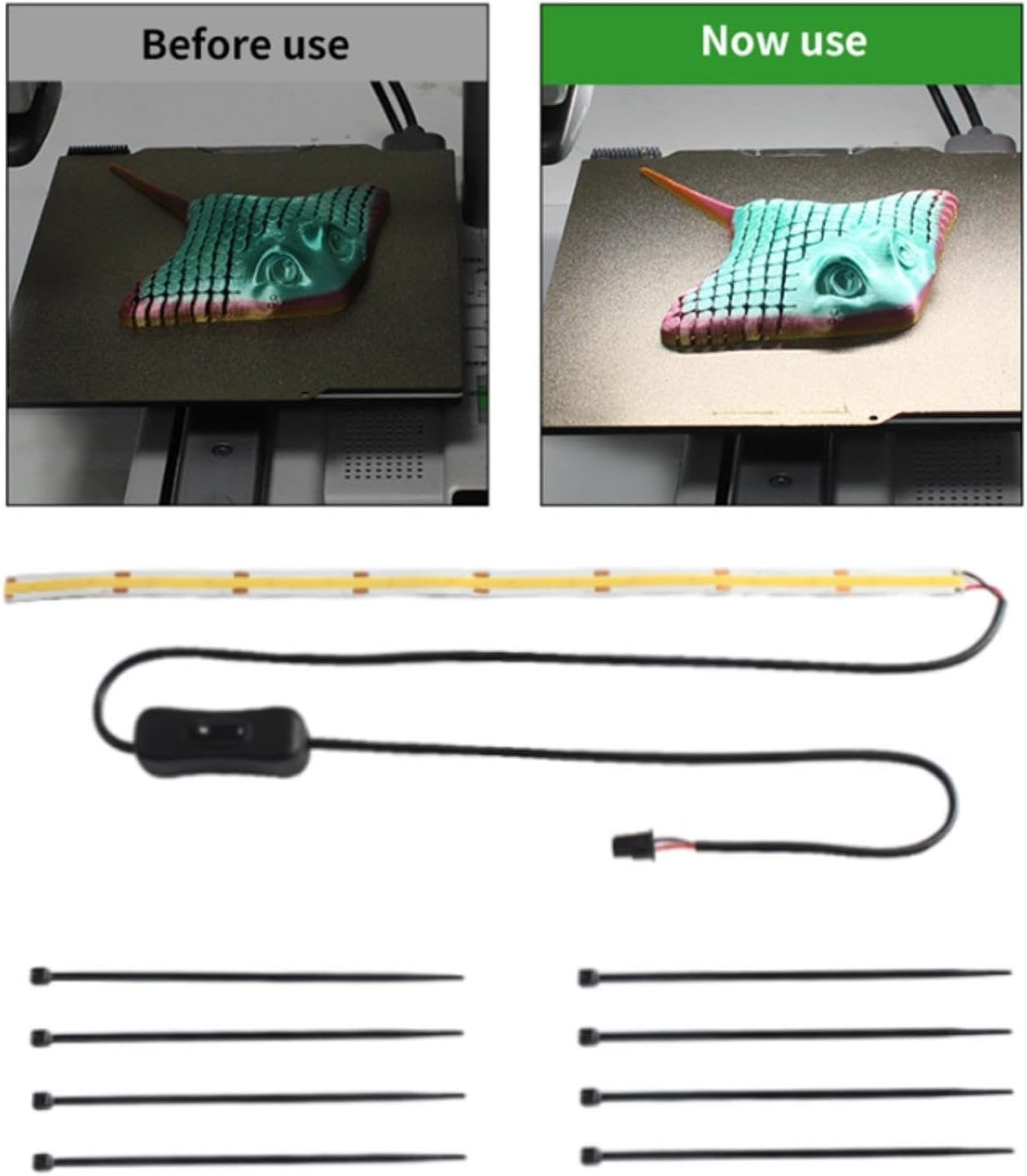 3D Printer 24V Light Led Strip with Cable Ties Replaces,Easy to Install Spare Light Led Strip Kit, 3D Printer Part Lamp Strip, 36Cm for A1