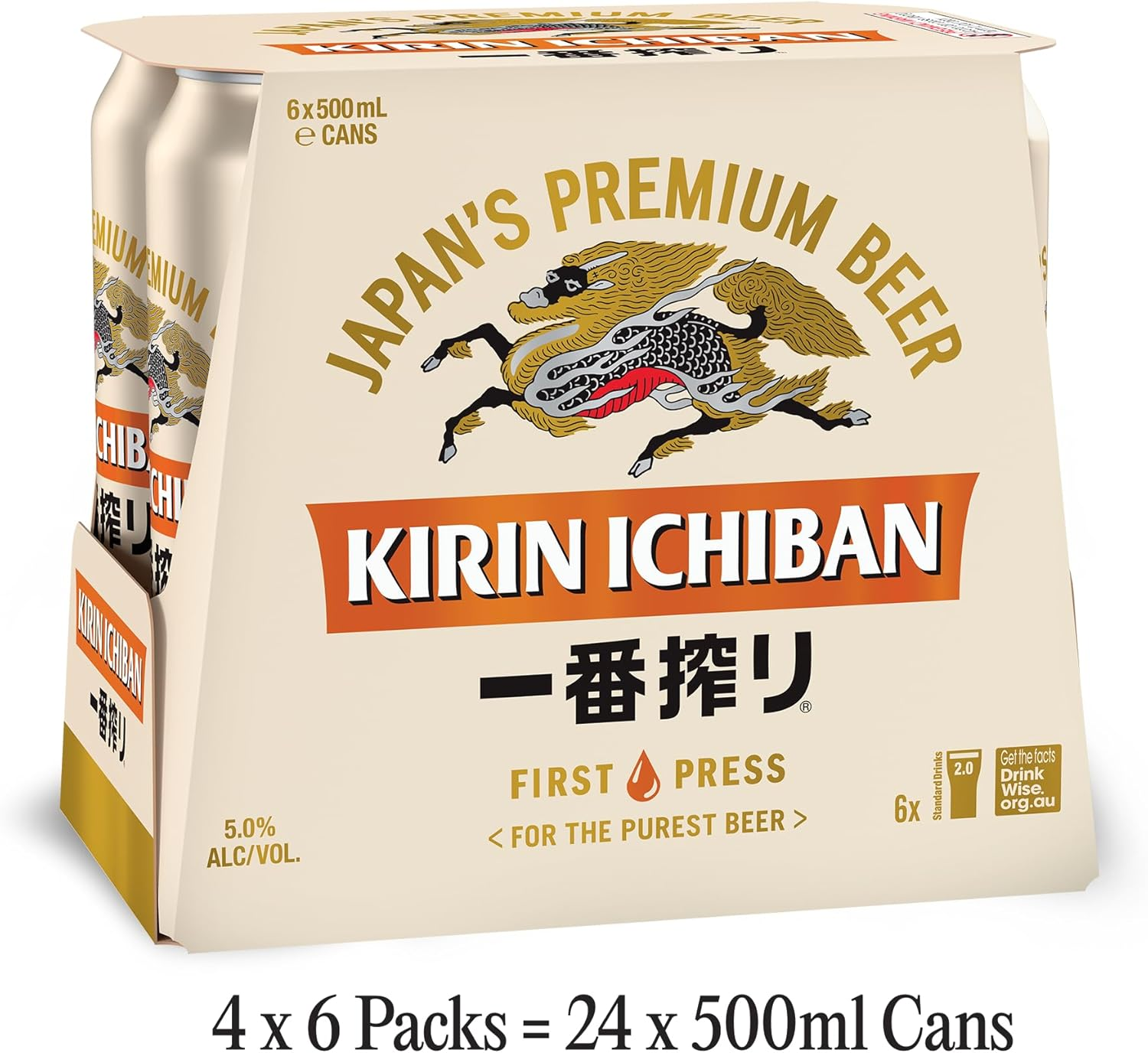 Kirin Ichiban Japanese Beer First Press Premium Lager 5% ABV 24 Pack X 500 Ml Can Case image number 2