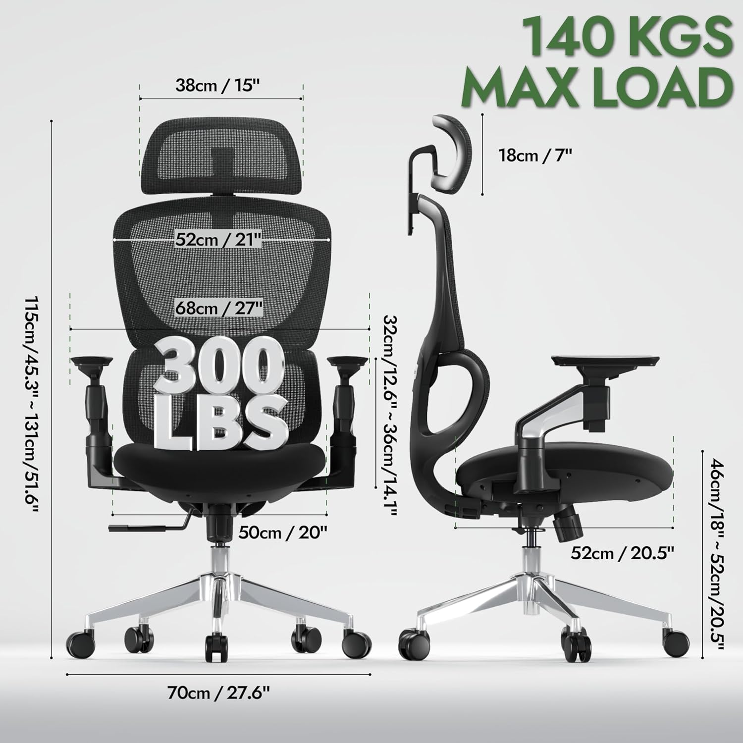 4D-Armrest Office Chair, High Back Gaming Chair with Lumbar Support, Ergonomic Office Chair with Adjustable Headrest, Computer Desk Chair with Mesh Backrest for Office & Home Use, Black image number 6