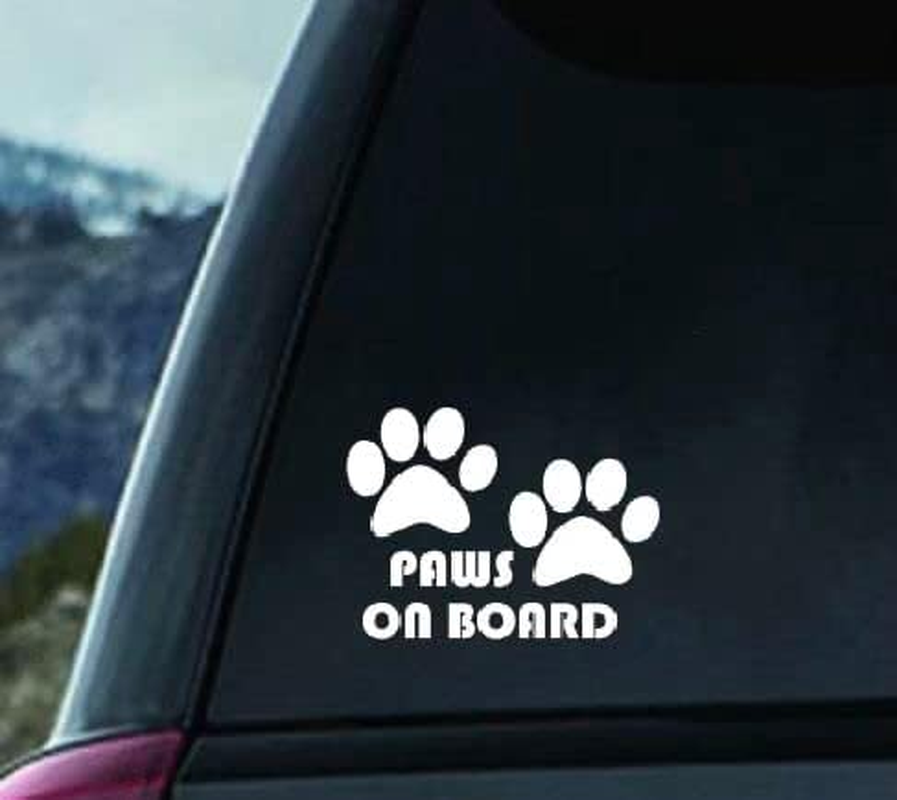 MAKTEM Paws on Board Vehicle Vinyl Sticker, Dog on Board Car Safety Sign, Cute Animal Car Sticker, Car Window Sign for Dog Mom/Dad, Paw Print Design Vinyl Decal (White) - Black image number 2