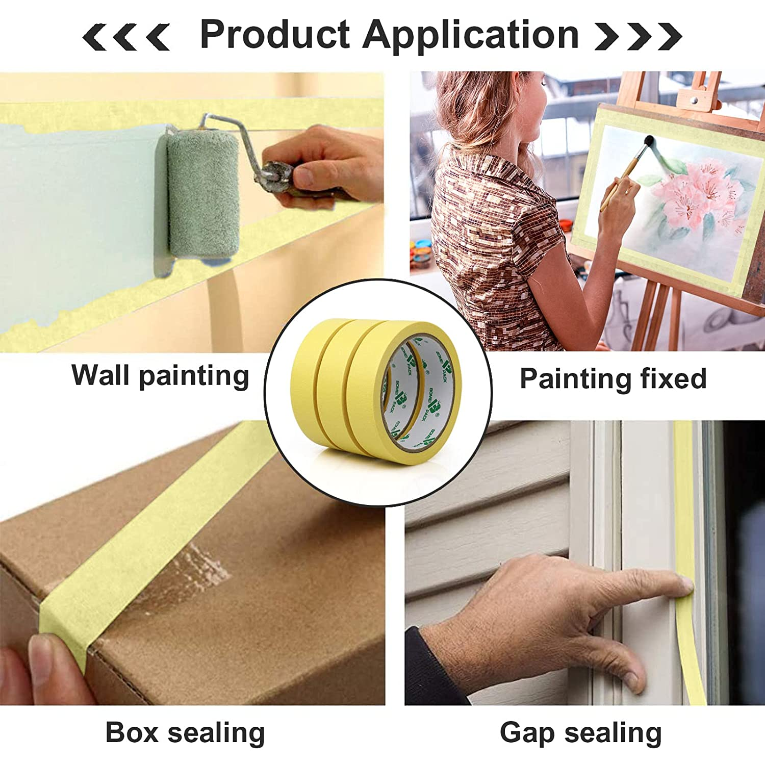 BOMEI PACK Yellow Masking Tape Decorative Writable Yellow Painters Tape for Arts & Crafts,3 Rolls Pack, 24Mm X 20M per Roll image number 4
