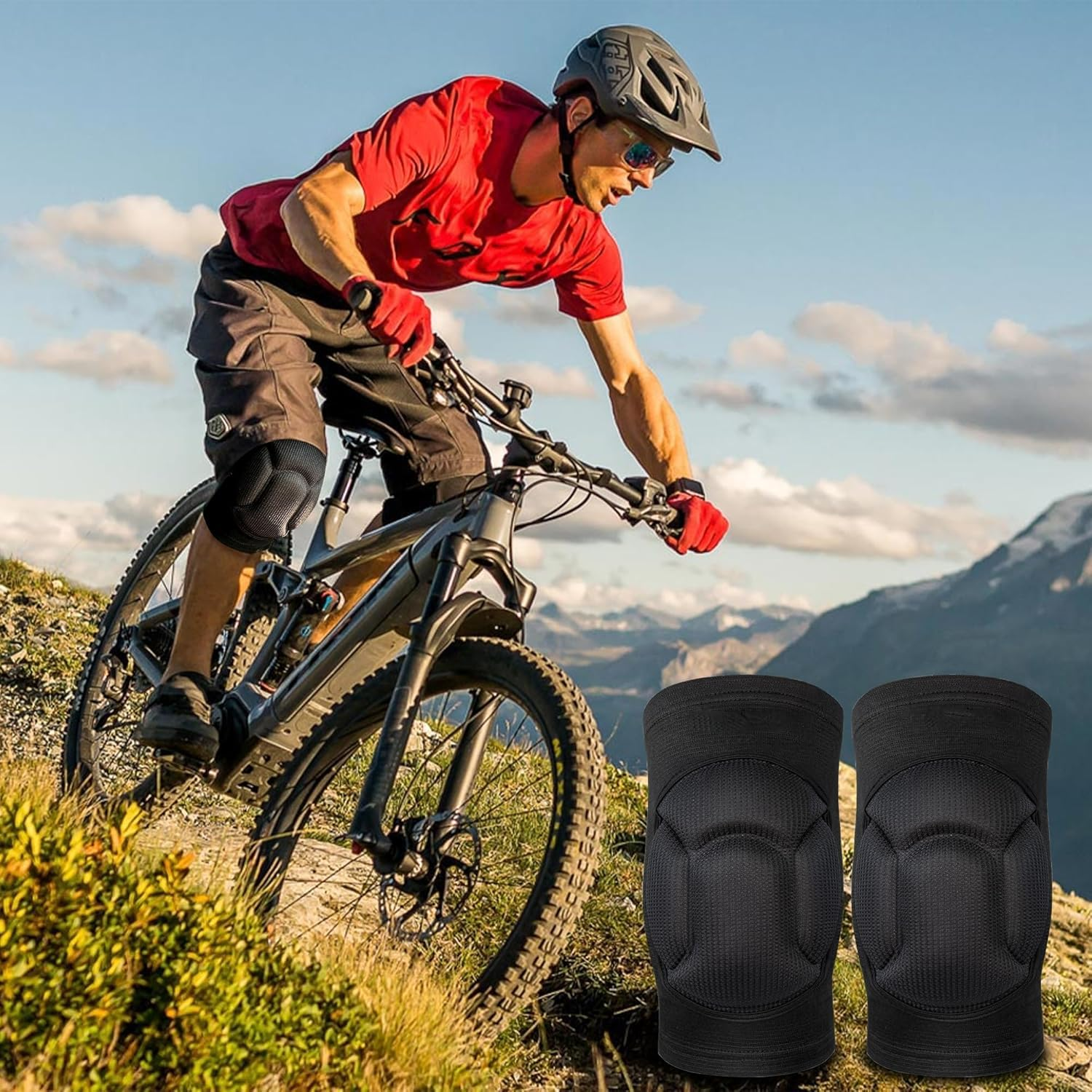 Protective Knee Pads for Men Women, Thick Sponge Collision Avoidance Warm, Anti-Slip Knee Sleeve, for Football, Yoga, Dance, Work, Gardening(2Pcs, Black) (M) image number 1