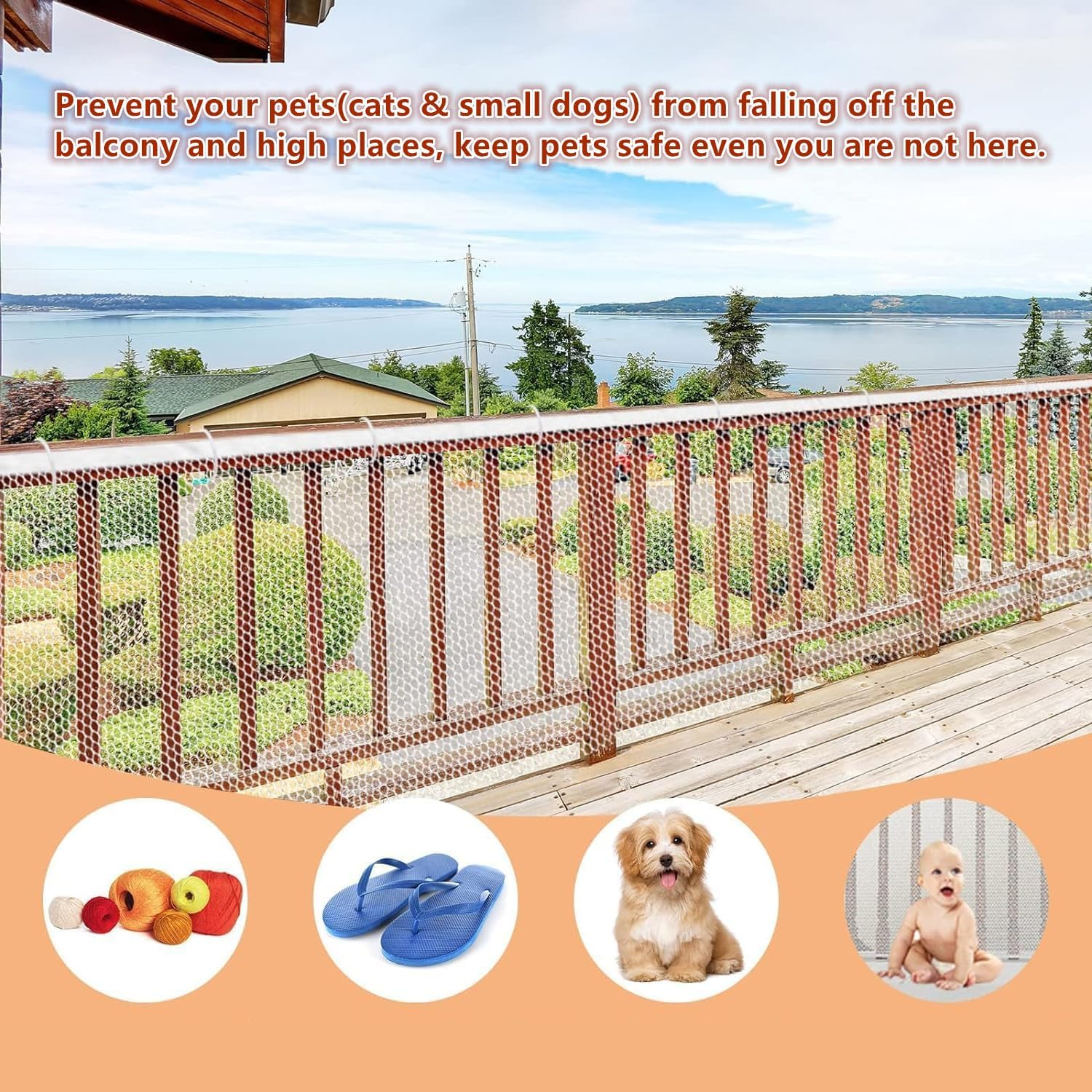 Stair Protection Net Balcony Net for Pets Stair Net for Pets Railing Safety Net for Proofing Proof Balcony Net Cat Netting,For Stairs/Railings, Indoor Outdoor Use, White image number 4