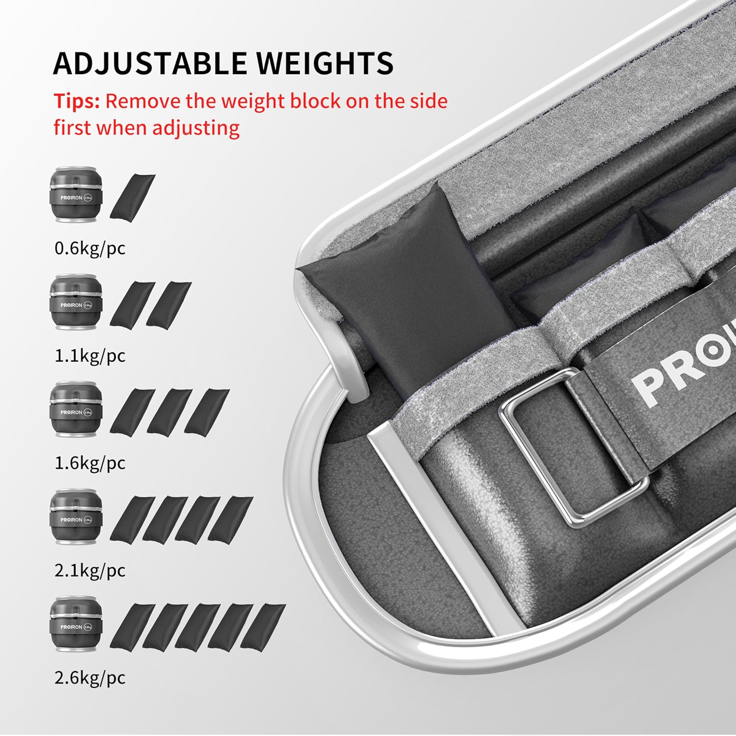 PROIRON Adjustable Ankle Weights Wrist Leg Weights for Women Men 0.5Kg-2.5Kg in Pair Reflective Ankle Weight Set for Fitness Exercise Jogging Aerobics - Blue image number 2