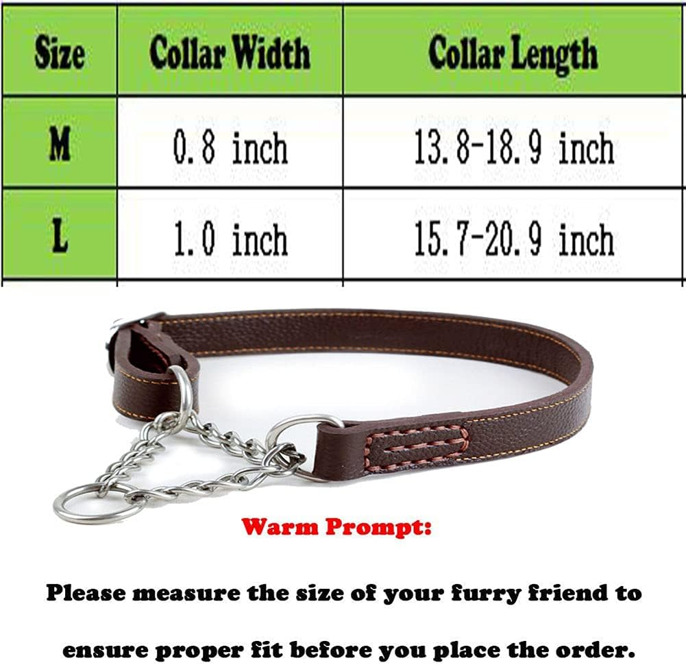 Love Dream Martingale Collars for Dogs, Leather Training Dog Collar, Stainless Steel Chain Anti-Escape No Pull Dog Collar for Medium Large Dogs (M(13.8"-18.9"), Brown) image number 6