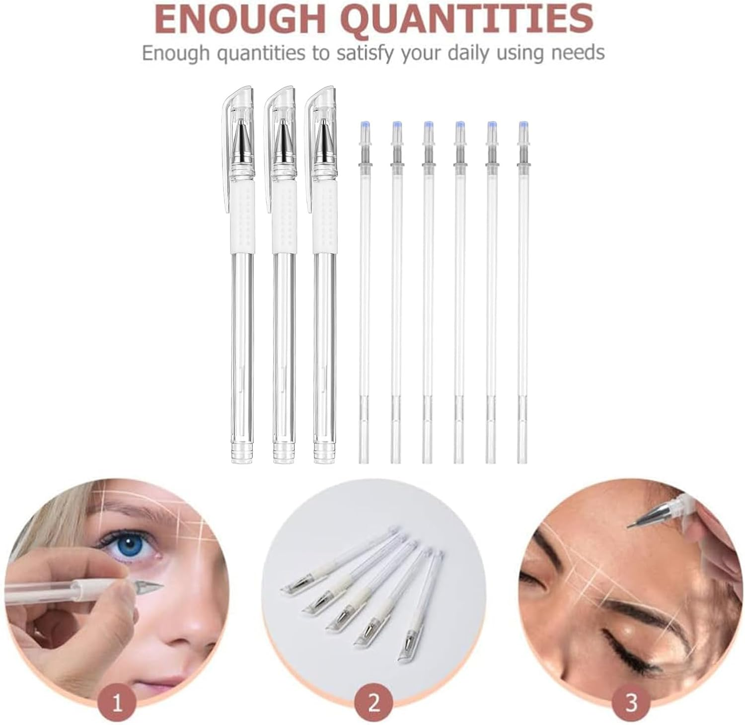Kzvsiy 3-Piece Eyebrow Microblading Marker Pen Set with 6 Replacement Refills, Skin Marker for Eyebrow Outline, Permanent Makeup Position Mapping, and Tattoo Design (White) image number 3