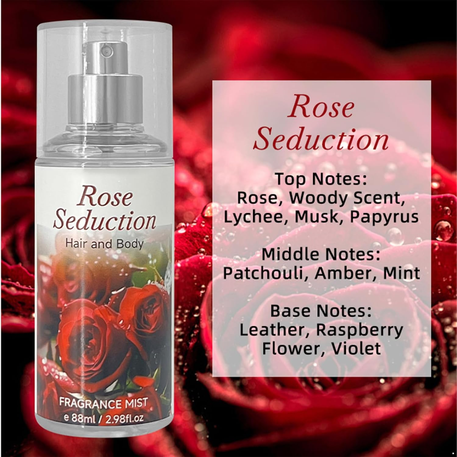 Tiaobug Fresh Fragrance Mist Long Lasting Perfume Spray Alcohol Free Light Scent for Body Perfect for Day and Night Rose One Size - Rose image number 5