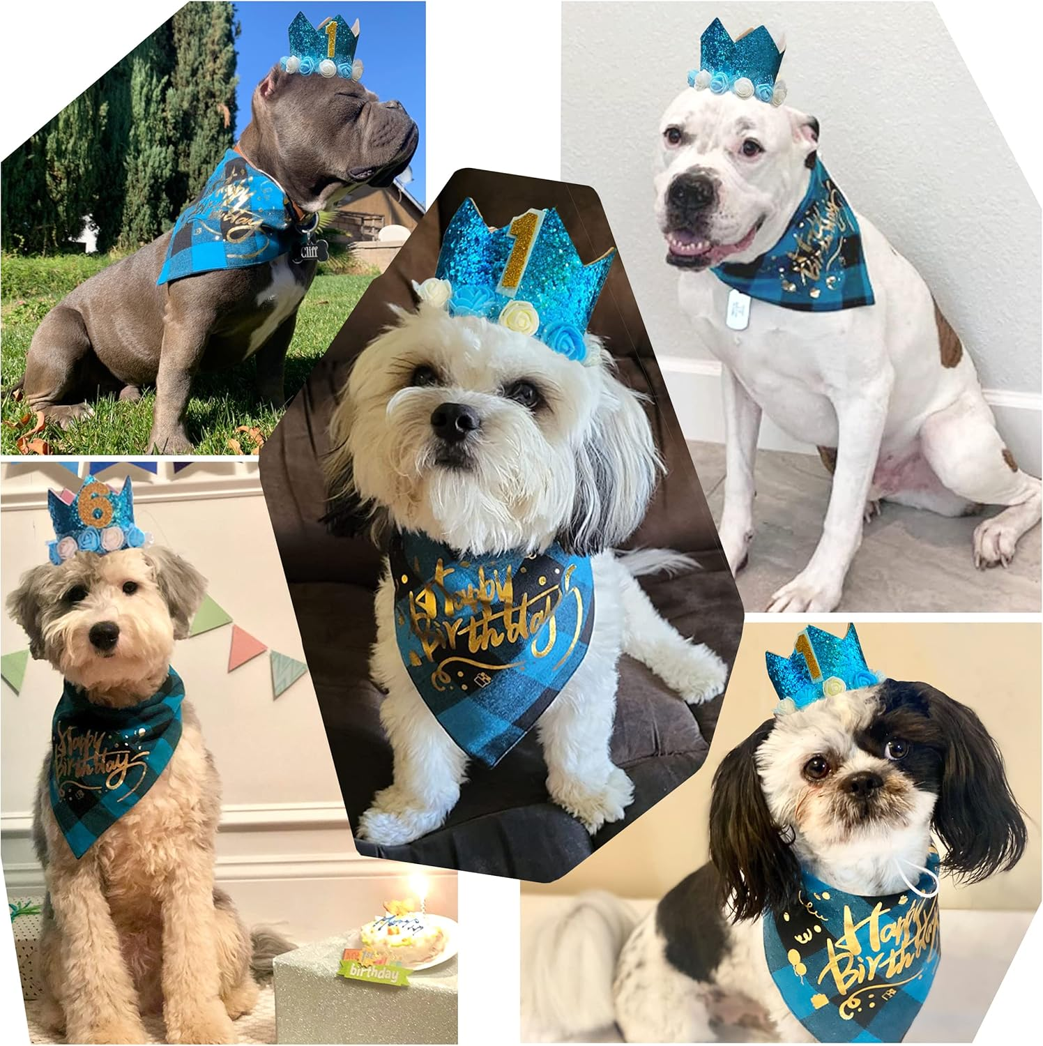 POSAPET Dog Bandana Hat Set for Birthday Party Supplies,Dog 1St Birthday Party Supplies,Dog 1St Birthday Hat Scarf Happy Birthday Banner,Dog Birthday Hat with Numbers for Small Medium Dogs Pets image number 3