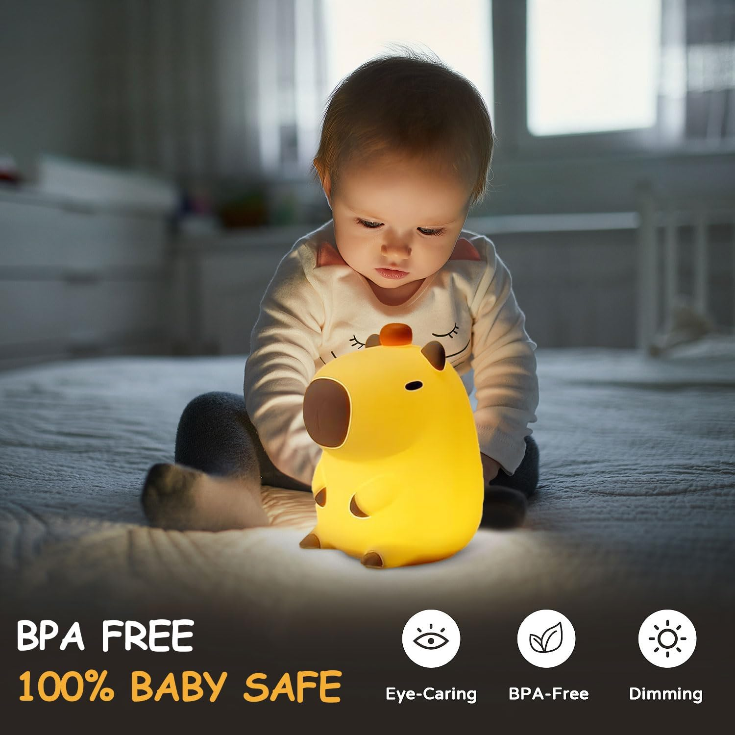 Lovely Silicone Night Light Capybara for Kids Soft Portable Rechargeable Lamp, Kids Room Decor Present for Girls Boys Birthday Holiday Christmas Camping - Warm White image number 3