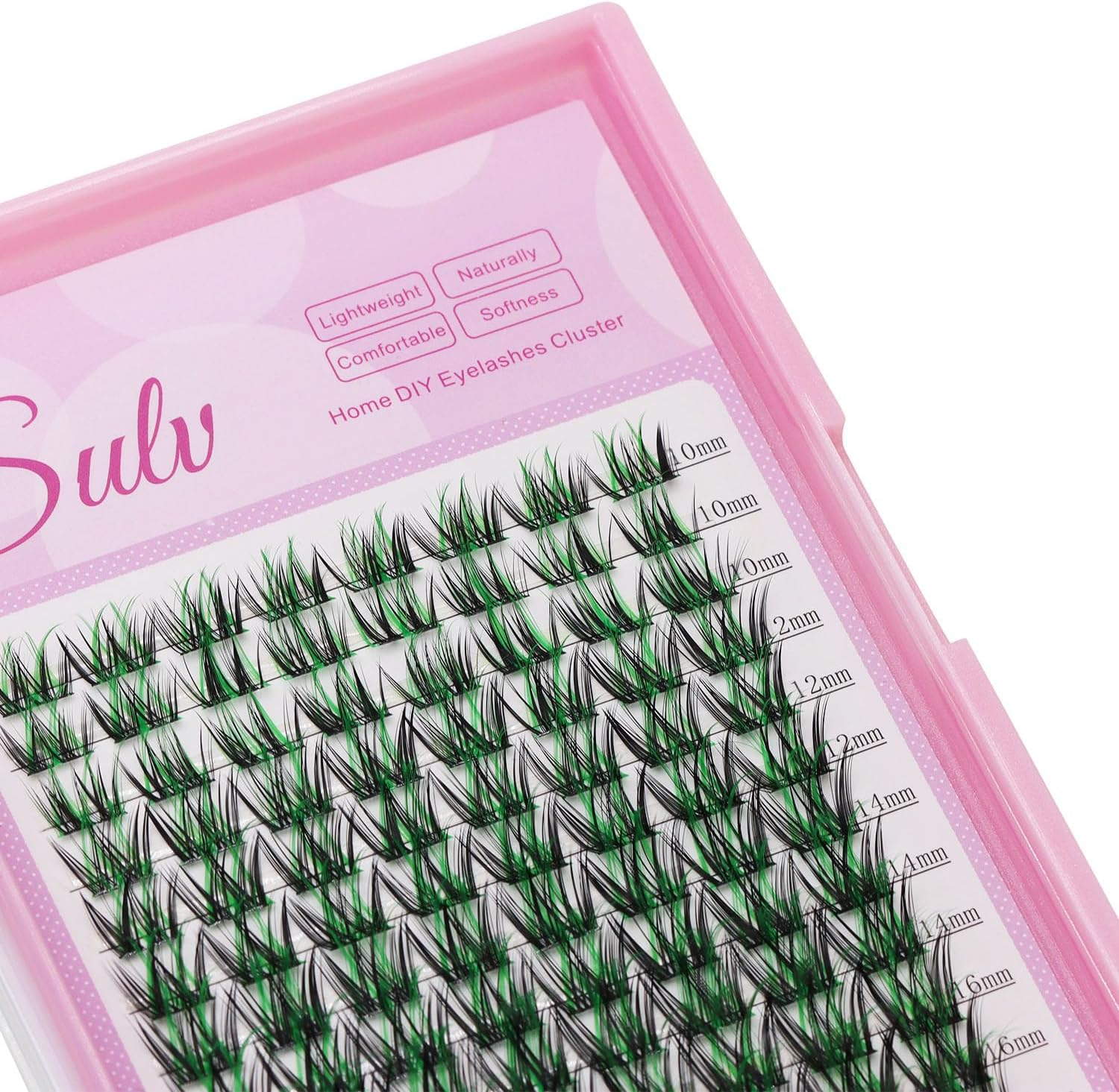 SULV Lashes Cluster D Curl Individual False Eyelash Extensions Cluster 96Cluster 10-18Mm to Choose Black Green Colors Eyelashes Cluster Professional Beauty Accessory DIY at Home (Wm005-12Mm) image number 4