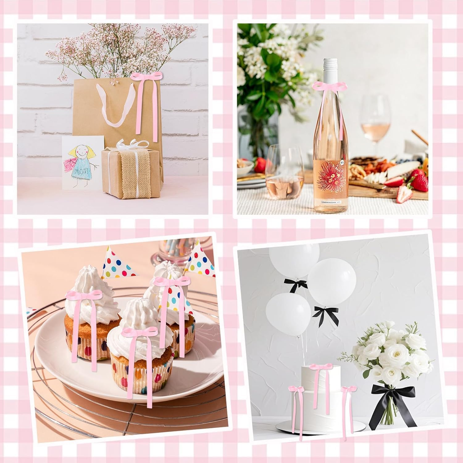 OSYLICT 12PCS Bow Cake Topper,Bowknot Ribbons Cupcake Dessert Picks Decorations for Birthday Wedding Bridal Anniversary Baby Shower Party Supplies (Pink) image number 3