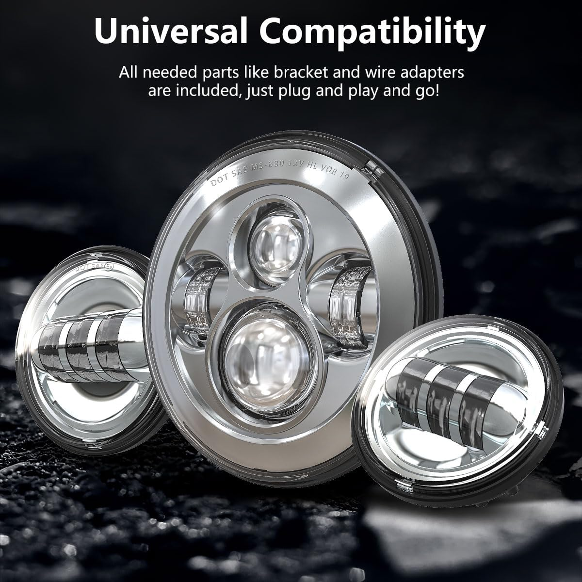 TRUCKMALL 7 Inch LED Headlight Fog Passing Lights DOT Kit Ring Motorcycle for Touring Road King Ultra Classic Electra Street Glide Tri Cvo Heritage Softail Slim Deluxe Fatboy Chrome - Black image number 7