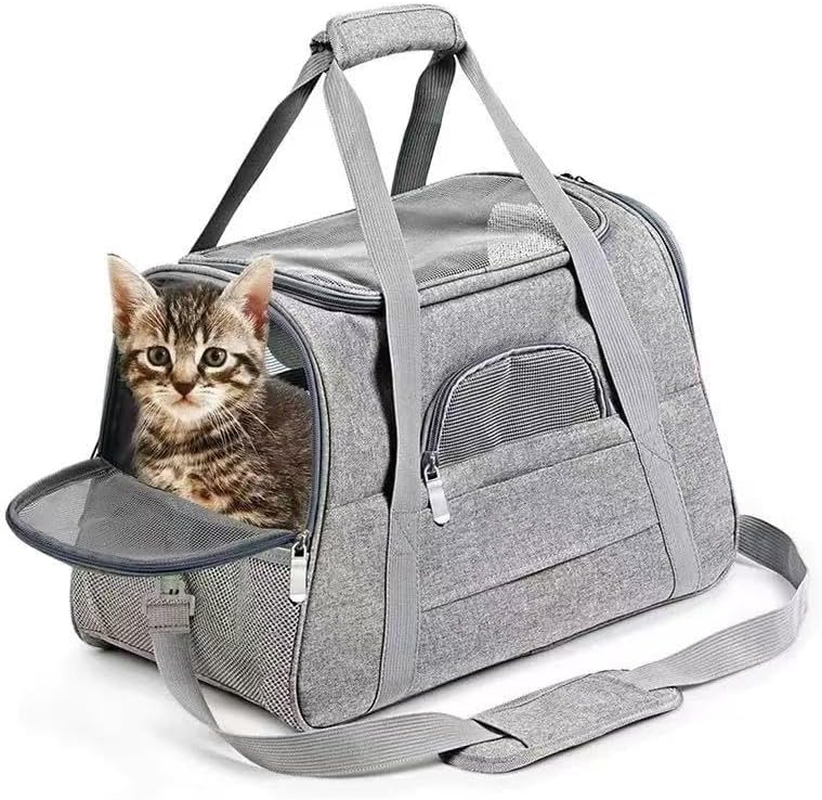 Soft-Sided Cat/Dog/Pet Carrier, Collapsible Pets Travel Carriers for Big Cats/Small Dogs with Shoulder Strap & Removable Mat, Mesh Puppy Carry Bag, up to 16 Lbs, TSA Airline Approved(Gray) image number 6
