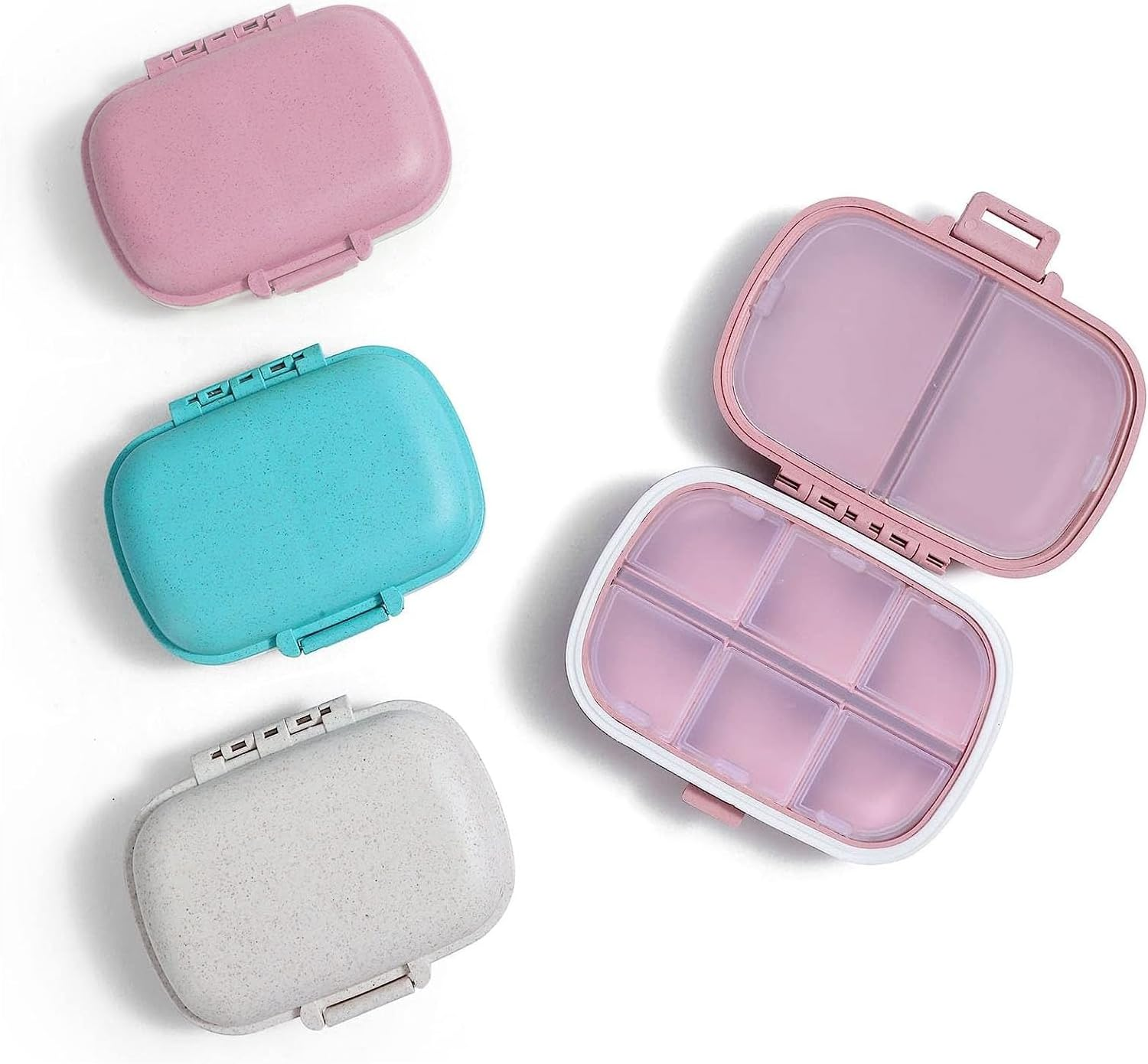 3 Pack Travel Pill Organizer, Daily Pill Organizer Travel, 8 Compartments Portable Pill Case, Compact Medicine Containers(Blue, White，Pink) image number 4