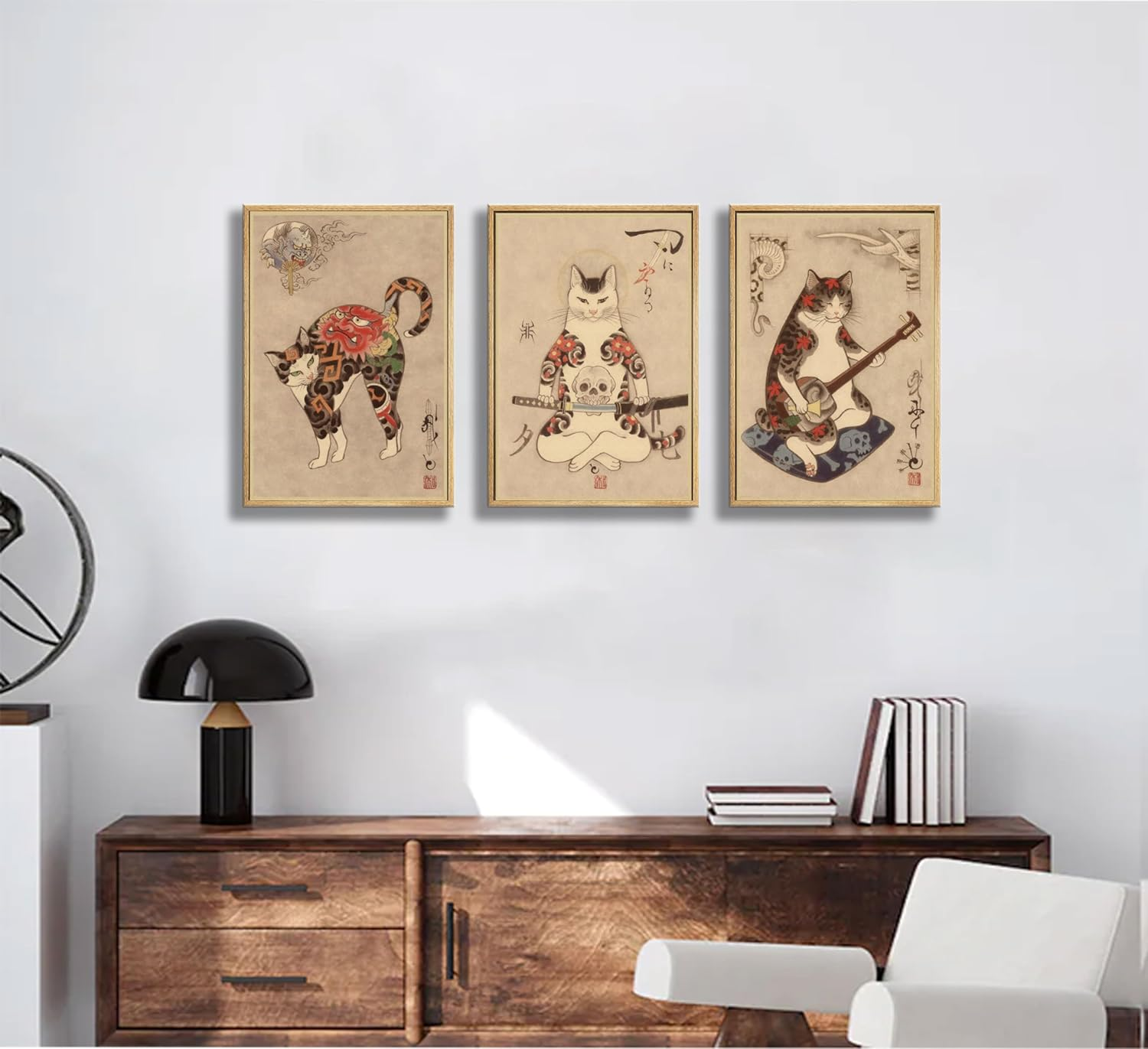 NBYARTQ 6Pcs Japanese Samurai Cat Wall Art Prints of Posters Japan Bushido Decor Kung Fu Paintings Tattoo Funny Fantasy Photo Picture Canvas Poster Painting for Living Room Print Bedroom Home Artwork image number 3