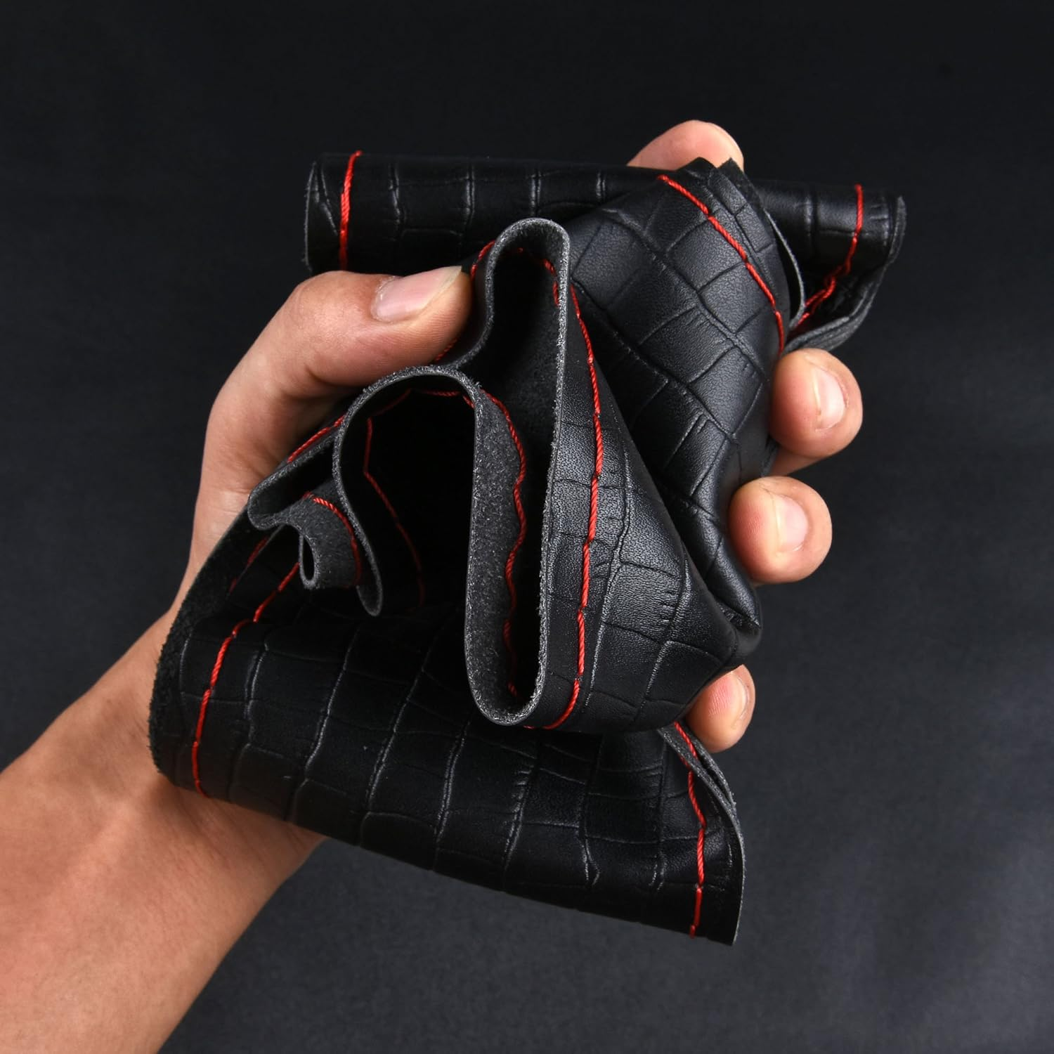 BMLEI Steering Wheel Cover Universal 15 Inch with Top Genuine Leather, Anti-Slip Design, Soft Padding, Stitch on Wrap image number 1