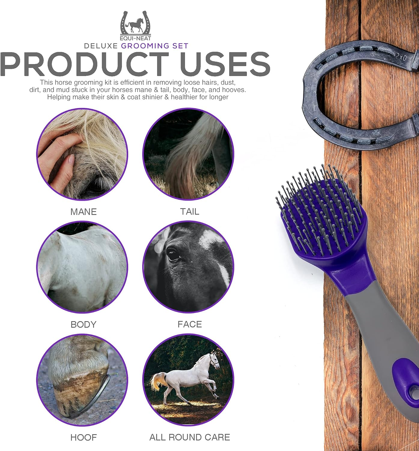 Horse Grooming Kit &ndash; 12 Pieces Equestrian Grooming Gift Set That Includes All Types of Horse Hair Brush, Curry Comb, and Hoof Pick with a Multipurpose Horse Grooming Bag image number 5