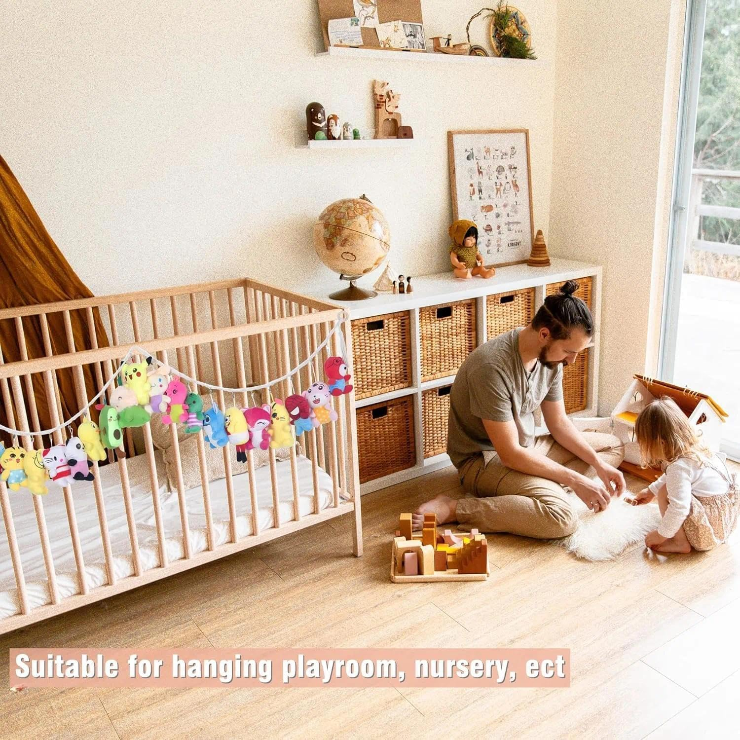 80" Cotton Hanging Storage Chain for Stuffed Animals Storage with 20 Metal Clips Stuffed Animal Display Holder Chain for Wall or Corner Nursery Play Room image number 1