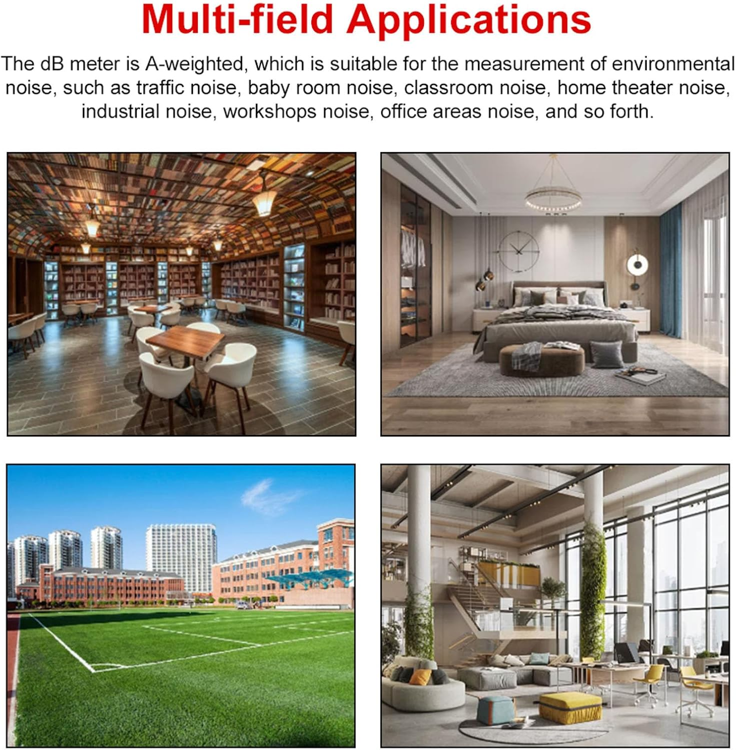 Decibel Meter, Digital Sound Level Meter with 30 to 130 DBA Range, Data Hold, Backlit LCD Display, Portable SPL Meter S8607, Sensitive and Accurate, for Classroom and Workshop image number 4