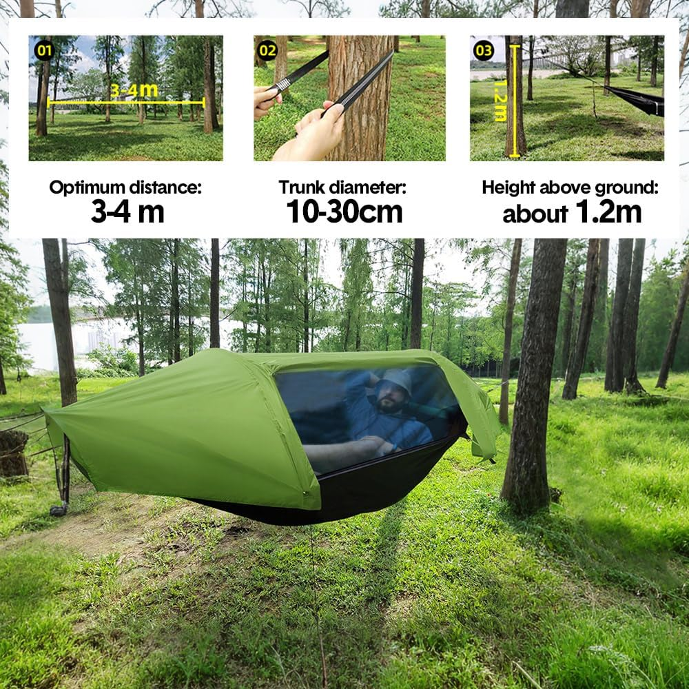 Alpen Outdoor Double Hammock Tent Portable Multi-Functional Waterproof Hammock Parachute Camping Hanging Bed 270X140Cm with anti Mosquito Net and Storage Bag image number 6