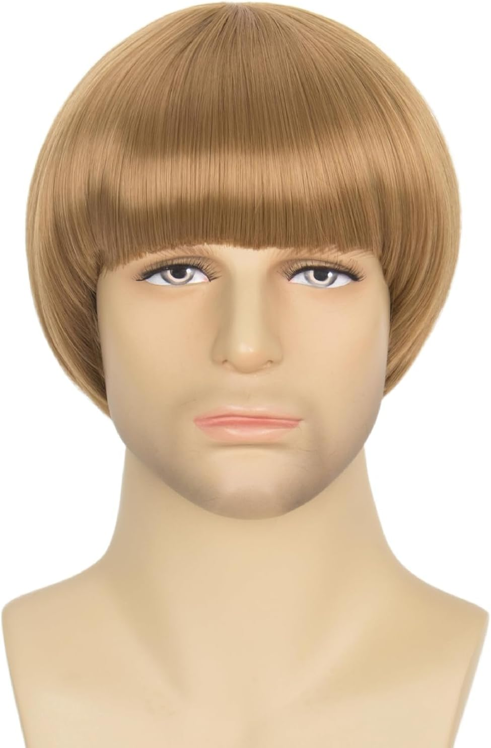 Men'S Retro Bowl Cut Costume Wig, Short Straight Brown Mushroom Bob Style for Cosplay, 60S Theme (Ginger)