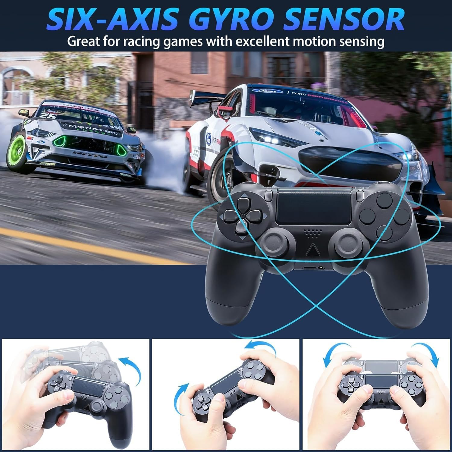 Wireless Controller for PS4 -Controller Wireless for Ps4/Pro/Slim/Pc, Bluetooth Gamepad Joystick with Dual Vibration Touch Panel 3.5Mm Audio Jack Six-Axis Buttons Upgraded Ergonomic Controller(Black) image number 5