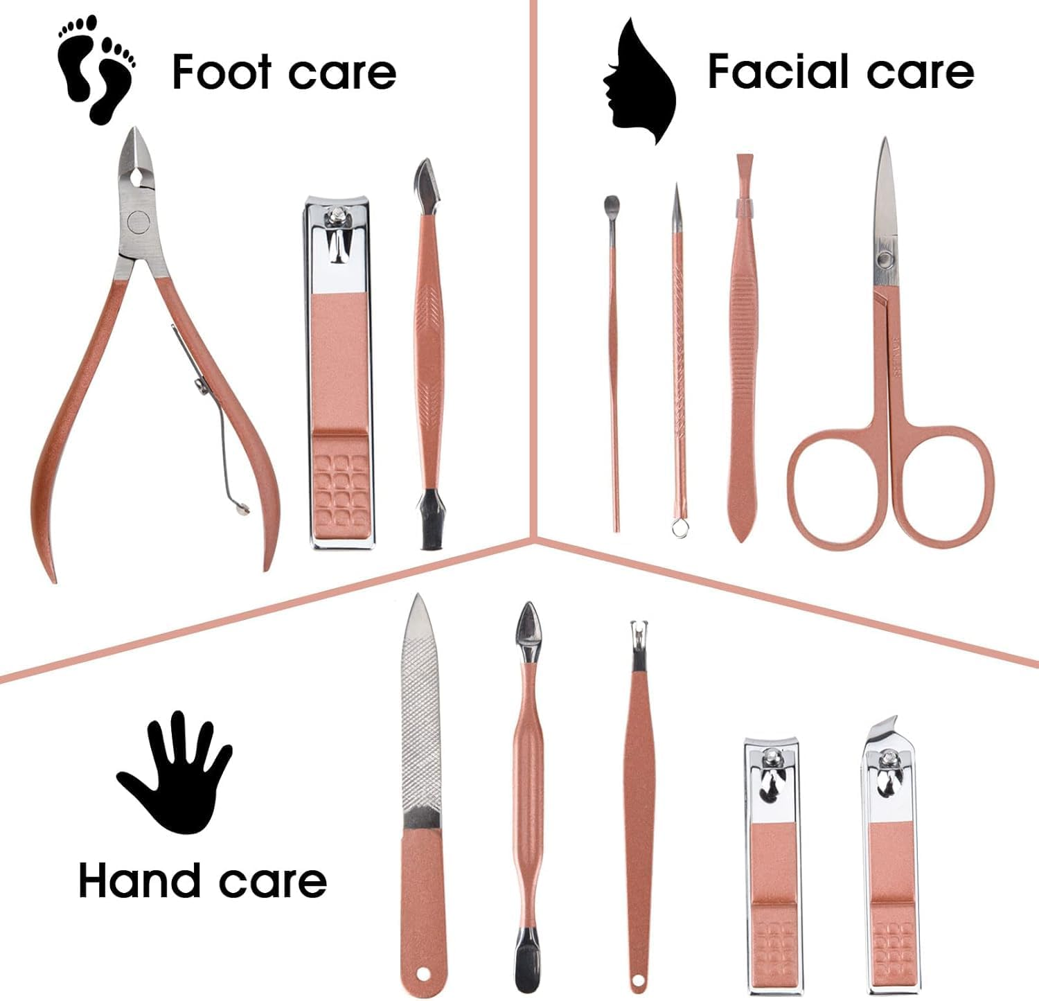 Nail Clippers and Beauty Tool Portable Set, Rose Gold Martensitic Stainless Steel Manicure Set 12 in 1, with Pink Leather Bag, Suitable for Home, Workplace, Outdoor Travel, Gift Giving, Beauty Salon. image number 3