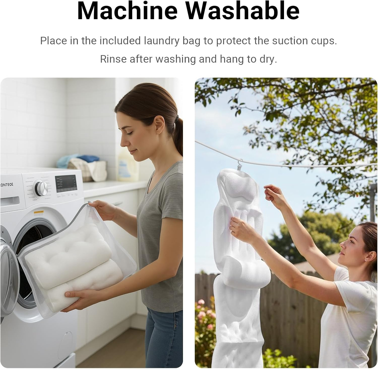 COZI Ergonomic Full Body Bath Pillow for Bathtub, Luxury Tub Pillow for Bath for Headrest Neck and Back Support,130Cm White Long Body Pillow with Mesh Washing Bag and Non-Slip Suction Cups image number 2