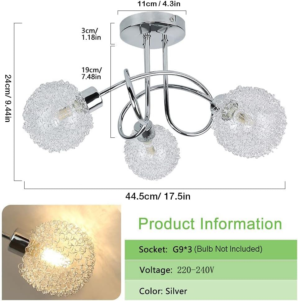 Depuley Modern 3-Light Semi Flush Mount Ceiling Light Fixture, Contemporary Globe Ceiling Lamp with Glass Shade, Elegant Chandelier for Bedroom, Kitchen, Hallway, Dining Room Lighting, G9 Base image number 3