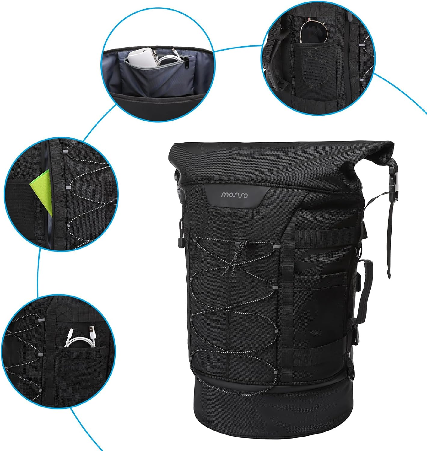 MOSISO Motorcycle Sissy Bar Backrest Bag Travel Luggage, Large Capacity Duffle Expandable 30L-48L, Motorcycle Gear Tail Bag with Rain Cover&Shoulder Strap, Black image number 3