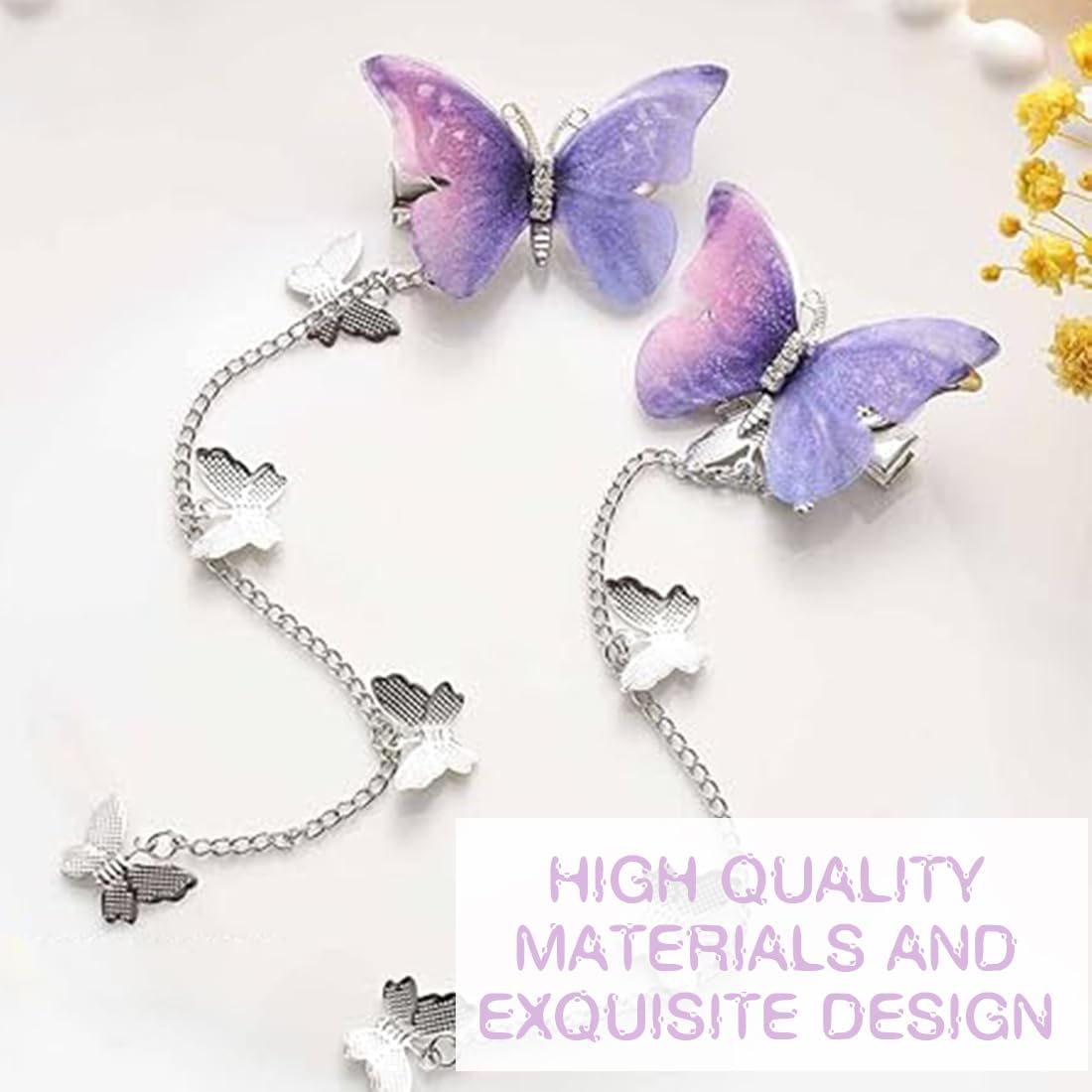 XUZOPIM Pack of 6 Butterfly Tassel Hair Clips Movable Fabric Butterfly Hairpin with Removable Tassel Cute Rhinestone Pins Side Clip Hair Clips Accessories for Women Girls Hair Accessories Girls image number 2