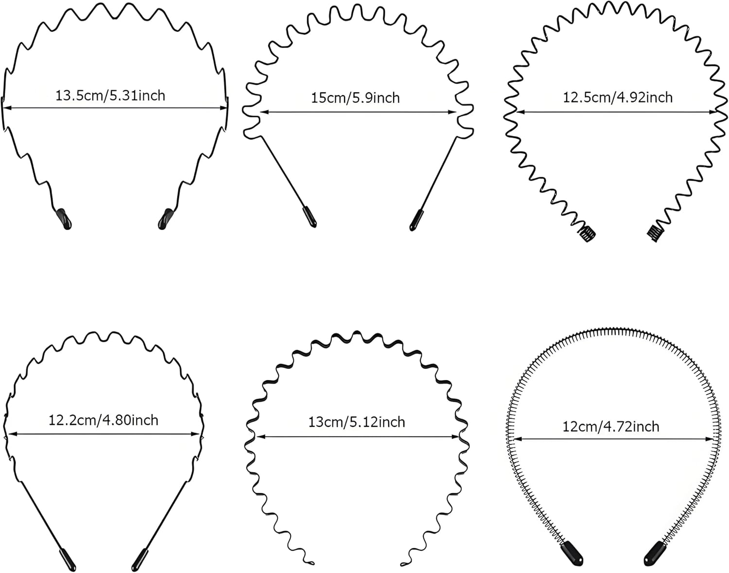 Metal Hair Band for Men Women, 6PCS Unisex Black Wavy Headband, Non Slip Head Bands, Hair Accessories for Outdoor Sports, Weddings, Daily Wear