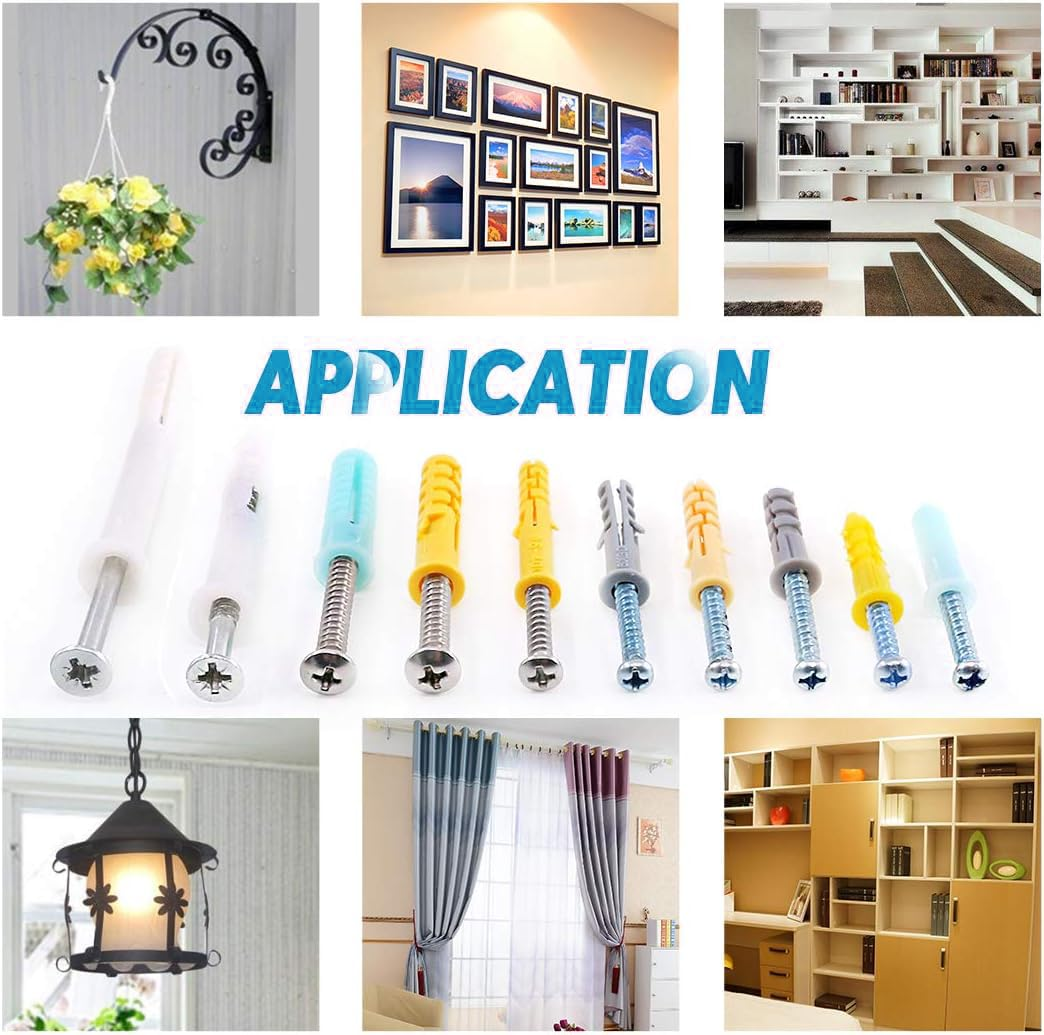 BEANPRECOY Drywall Anchors 220 Pcs, Assorted Sizes Hollow Self Drilling Drywall Anchors Screws Assortment Set Kit,Assorted Sizes Wall Plug Bolts Expansion Bolt for Wallboard Concrete Pciture Hanging image number 2