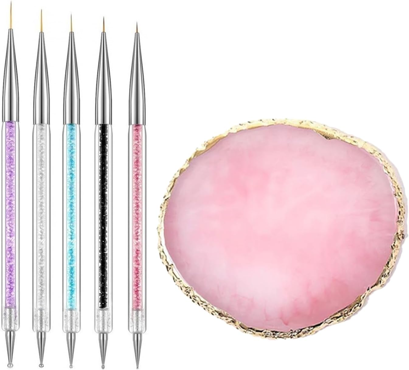 FULINJOY Resin Nail Art Palette with 5 Pcs Nail Art Brushes, Nail Polish Mixing Palette Double-Ended Dotting Pen Nail Art Liner Brush for Nail Art image number 2