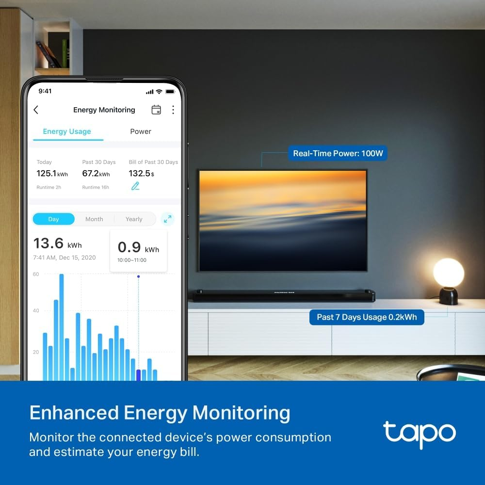 Tapo Tp-Link Smart Wi-Fi Plug, Smart Home Safety Protection , Energy Monitoring, Remote & Voice Control, Schedule & Timer, Away Mode, Energy Bills Estimation (Tapo P110M) image number 6