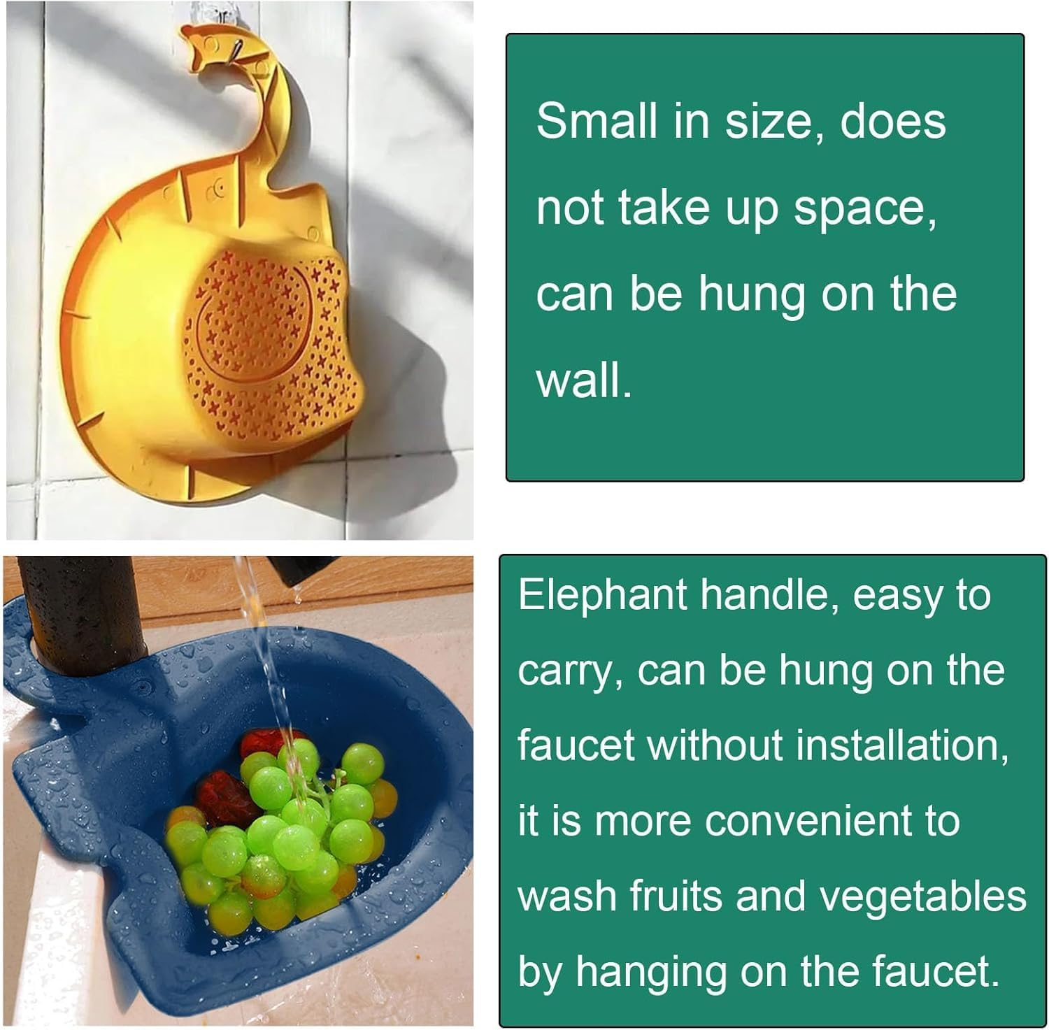 4 Pcs Kitchen Sink Strainer Basket Corner Sink Colander Mini Elephant Faucet Hanging Sink, Food Catcher Filter for Waste Solids Tidbits Leftovers Discards (Multiple Colors, 23 * 17CM) image number 1