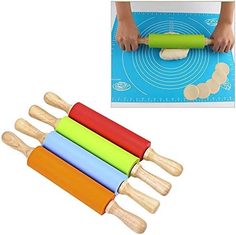 Kitchenware Gadgets Kn055 Solid Wooden Handle Silicone Rolling Pin Non-Stick Food Dumpling Stick, Length: 38Cm, Random Color Delivery Kitchenware Gadgets image number 5